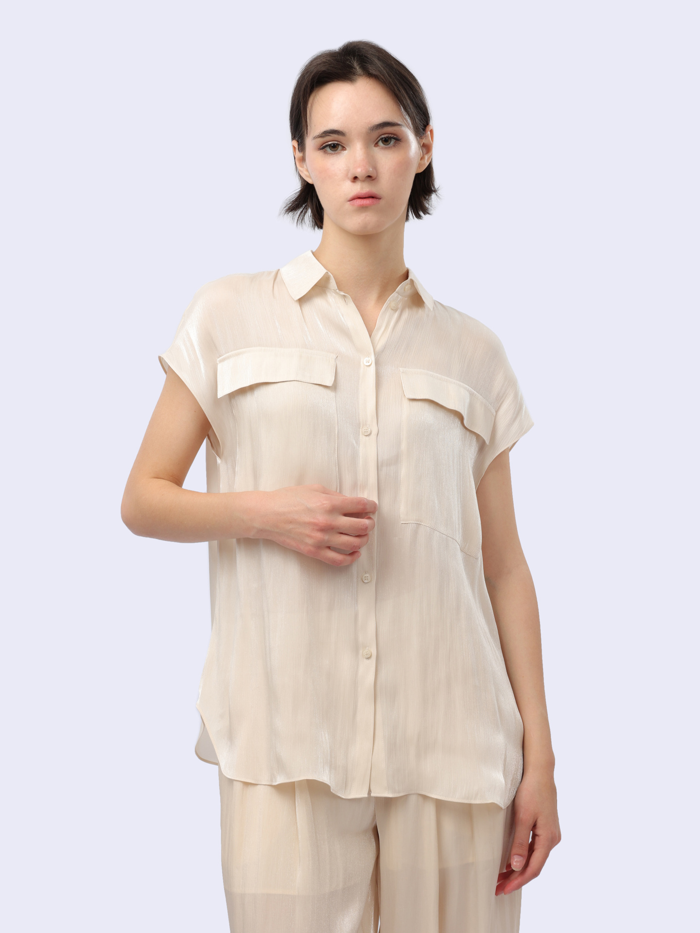 Рубашка Armani Exchange 3DYC19 YNUUZ 1787 бежевая женская из струящейся ткани — купить в интернет-магазине Verdistore