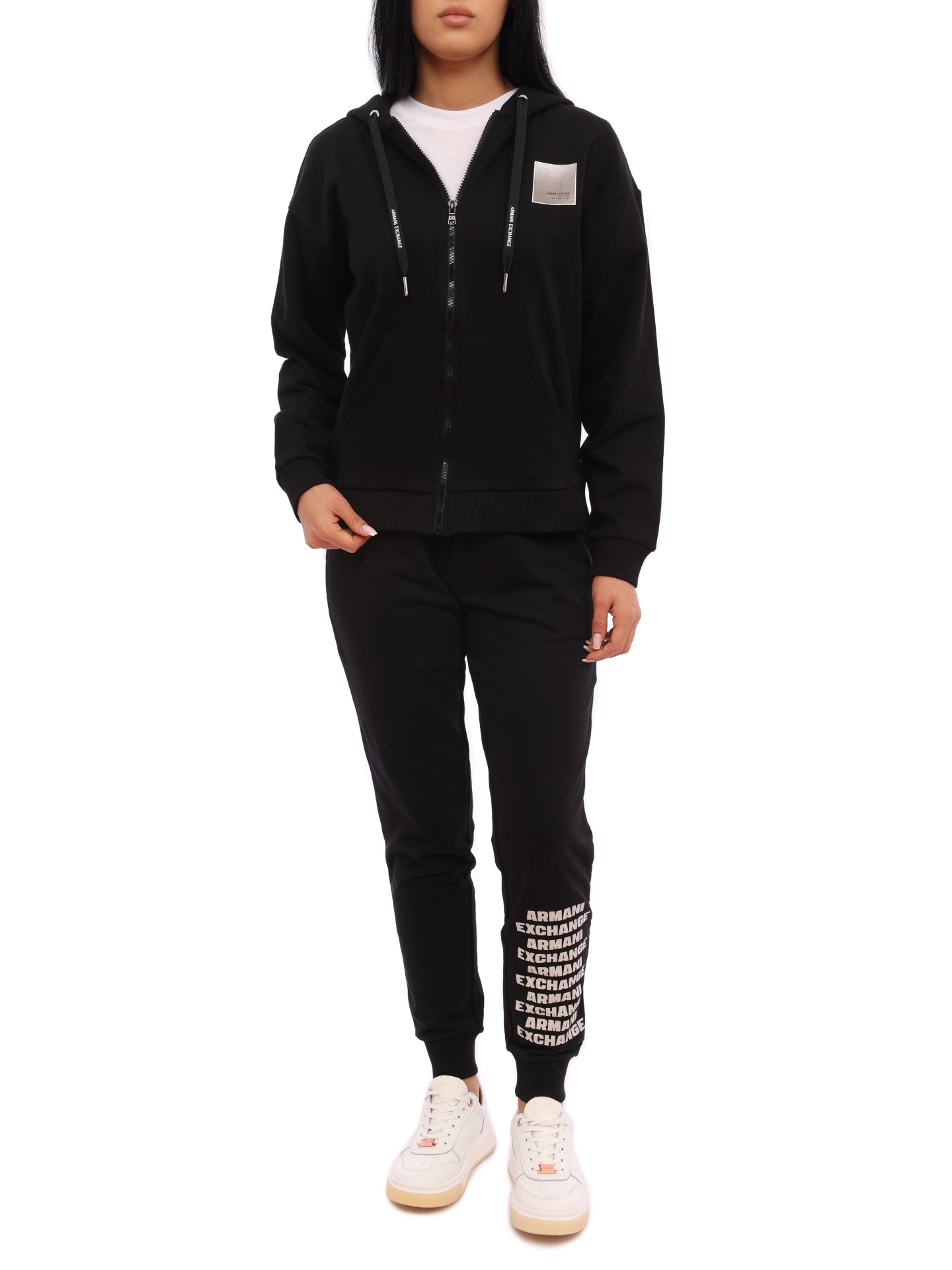 Мастерка Armani Exchange 3KYM61 YJ2HZ 1200 черная женская с логотипом — купить в интернет-магазине Verdistore