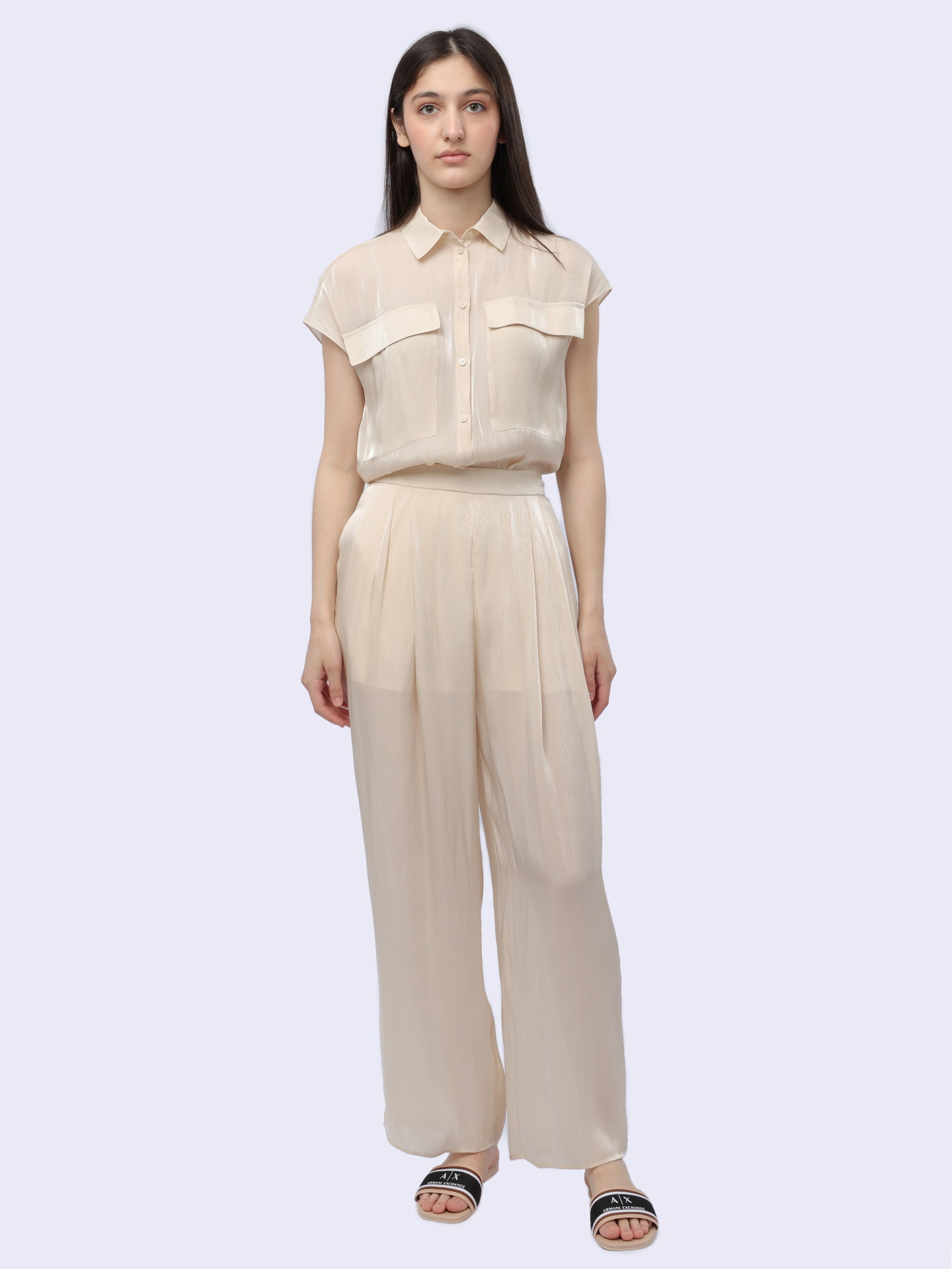 Брюки Armani Exchange 3DYP19 YNUUZ 1787 бежевые женские из струящейся ткани — купить в интернет-магазине Verdistore