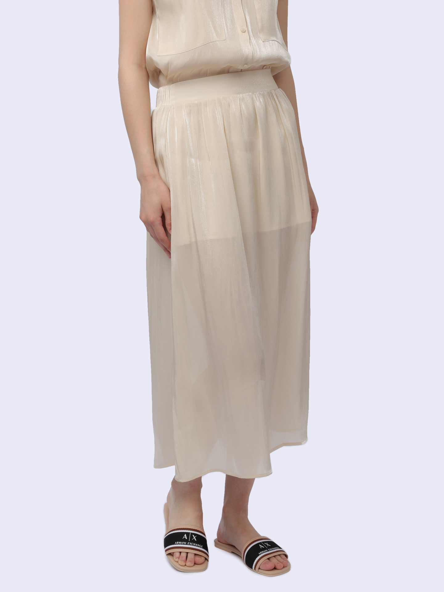 Юбка Armani Exchange 3DYN19 YNUUZ 1787 бежевая женская из струящейся ткани — купить в интернет-магазине Verdistore