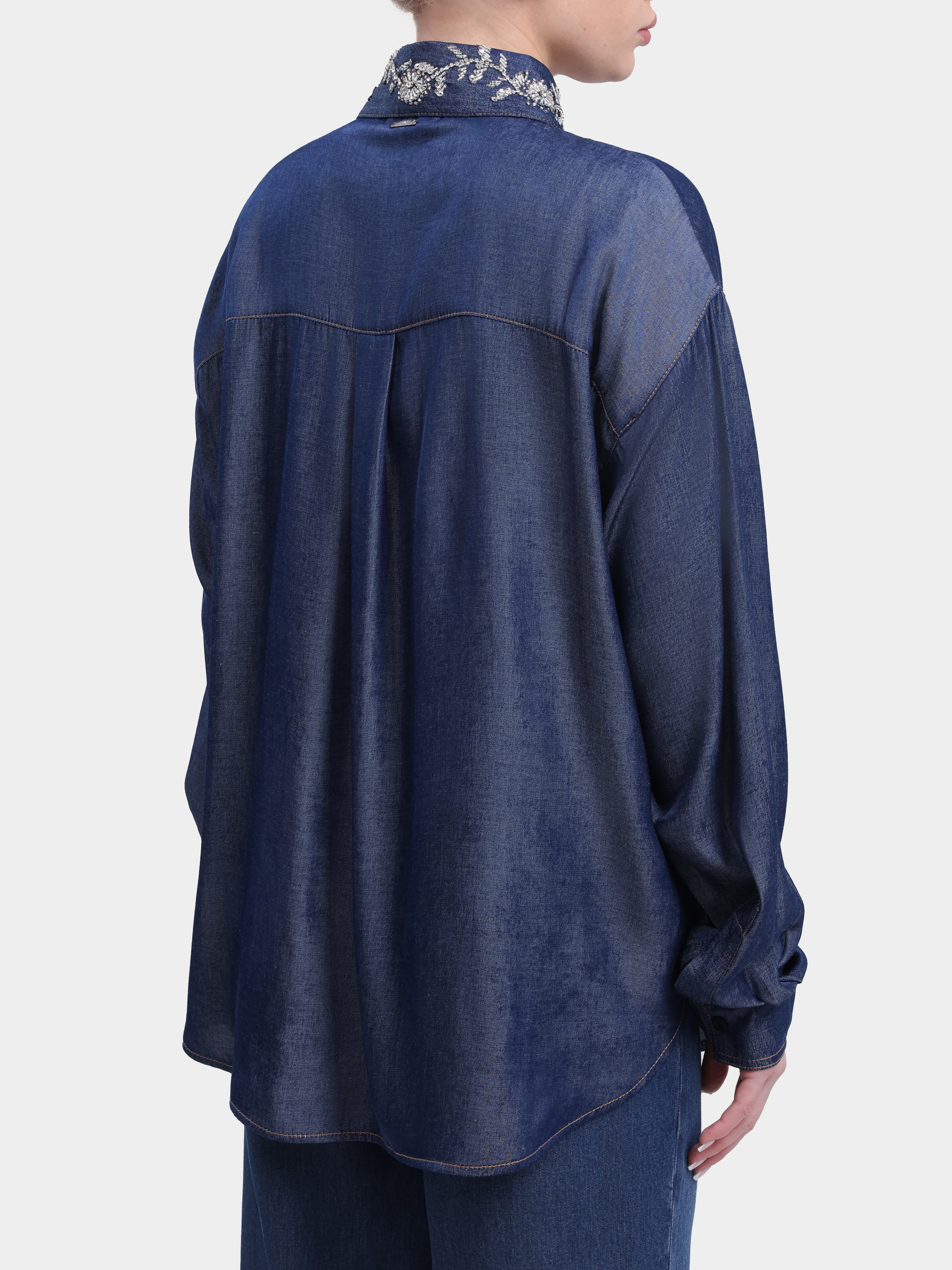 Блуза Liu-Jo BLUE DENIM UA6274 D4894 77000 женская прямого кроя со стразами на воротнике — купить в интернет-магазине Verdistore