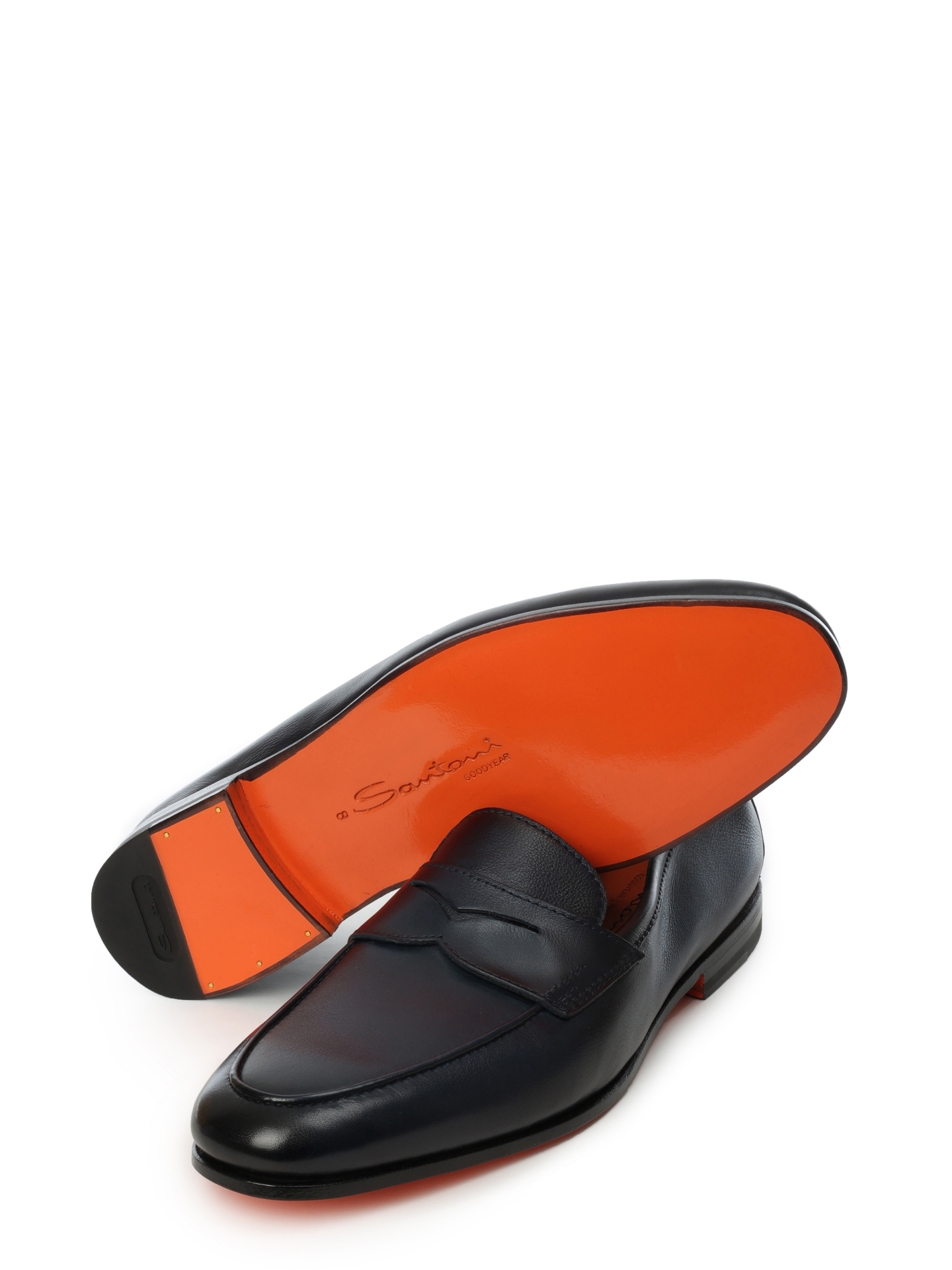 Лоферы темно-синие кожаные с острым носком и поднятой задней частью — купить в интернет-магазине Verdistore