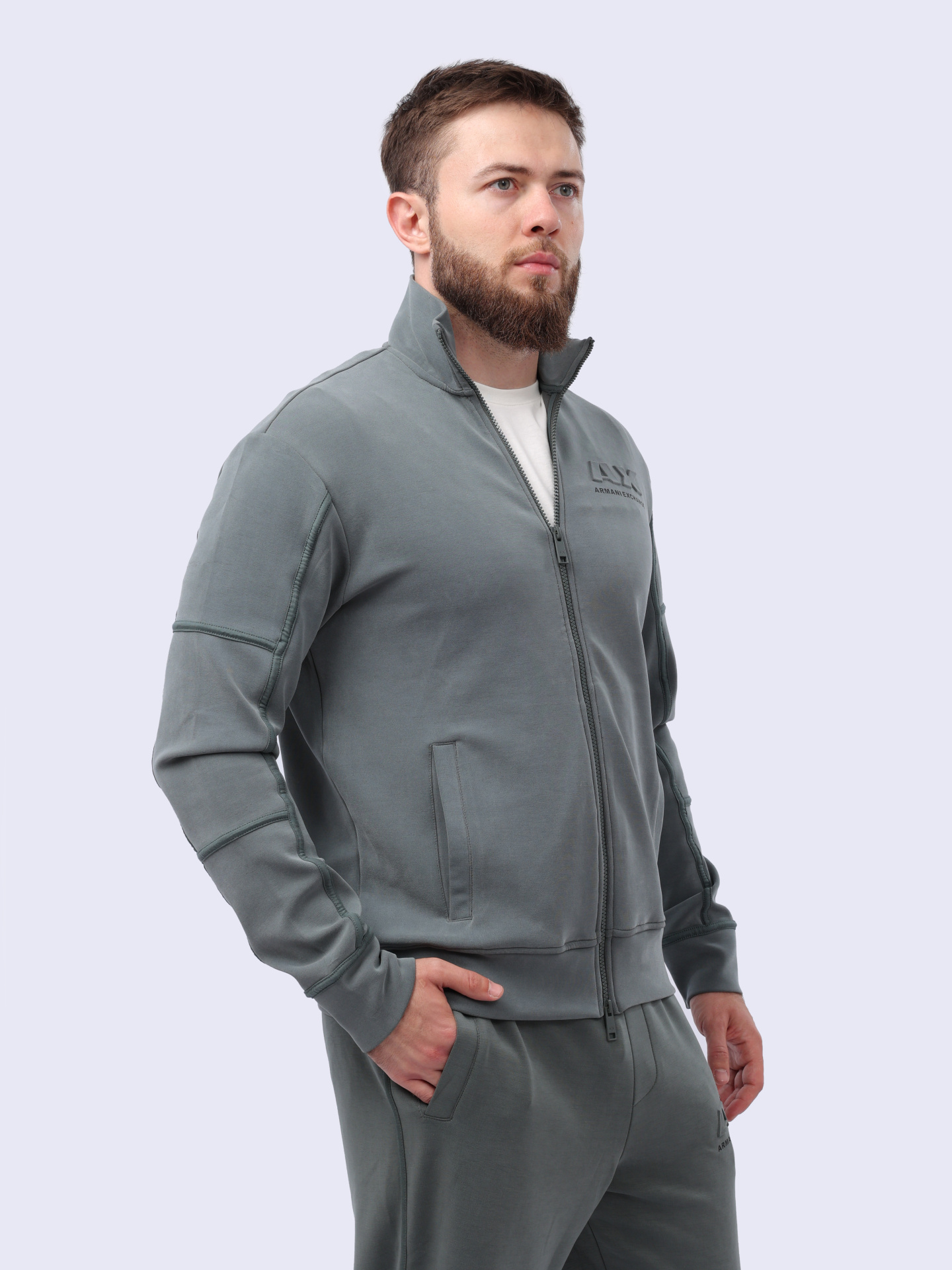 Мастерка Armani Exchange 3DZMHF ZJUBZ 1839 темно-серая мужская с логотипом — купить в интернет-магазине Verdistore
