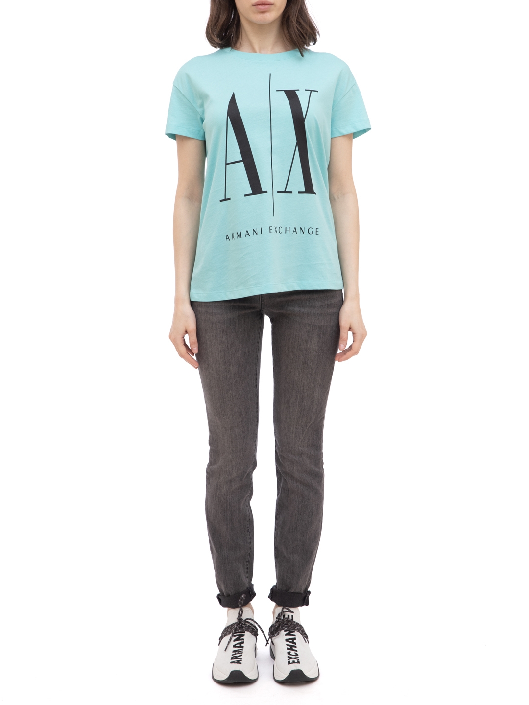 Футболка Armani Exchange 8NYTCX бирюзовая женская с логотипом — купить в интернет-магазине Verdistore