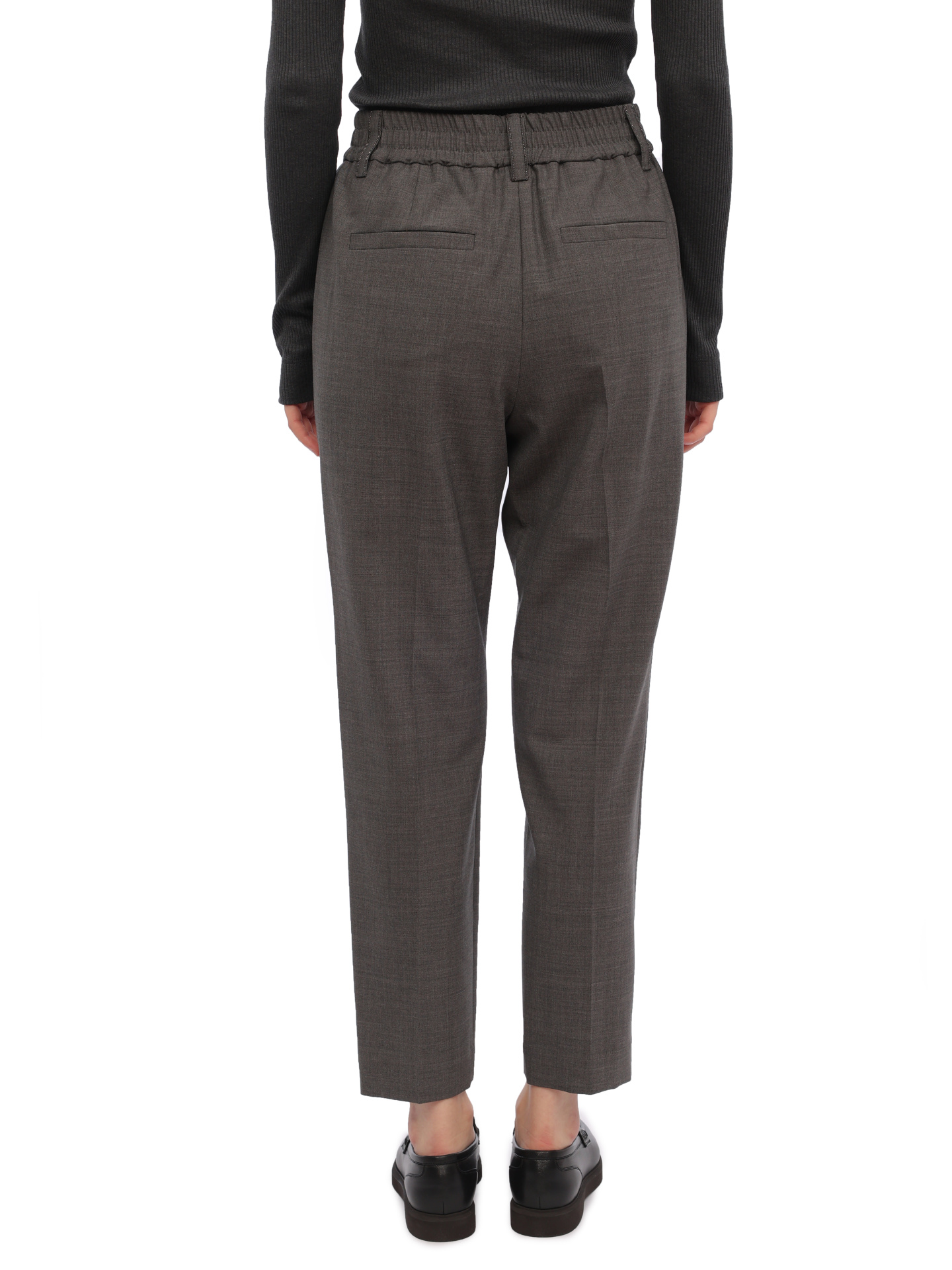 Брюки Brunello Cucinelli M0W07B1031 C010 серые женские из шерсти — купить в интернет-магазине Verdistore