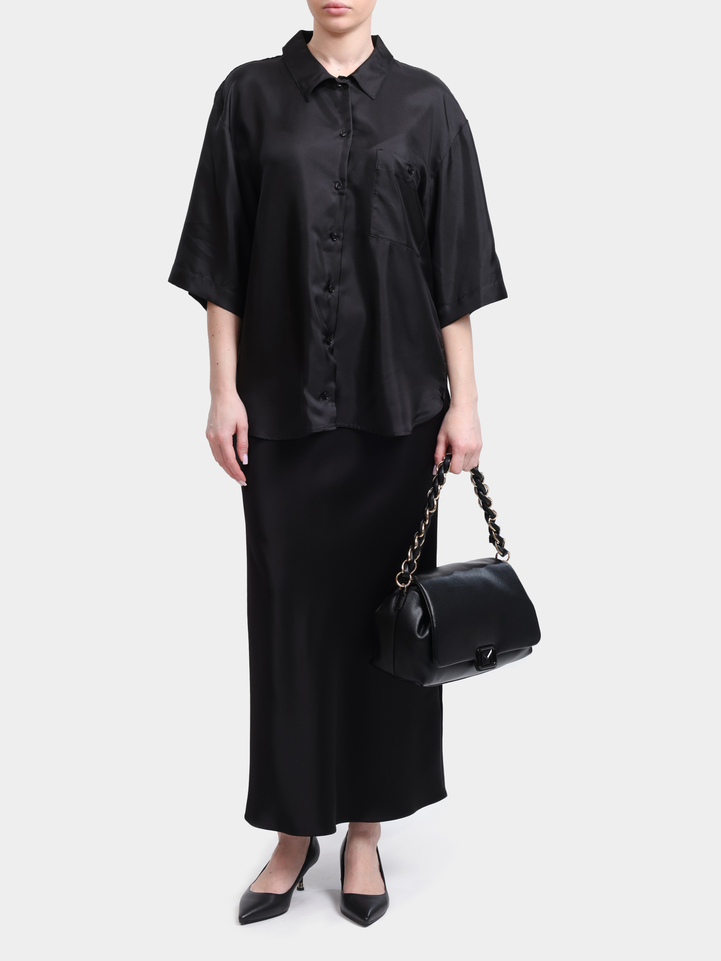 Рубашка Marella MLLDIRE 004 черная женская свободного кроя с коротким рукавом — купить в интернет-магазине Verdistore