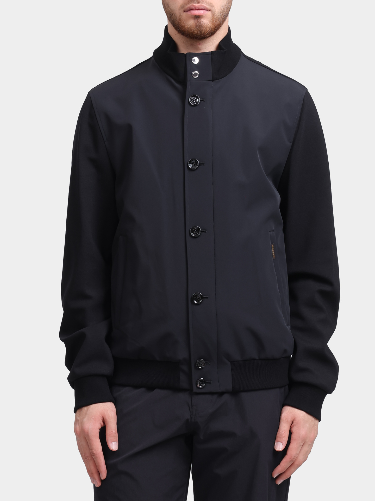 Бомбер MooRER FIDANI - JKR черный с воротником-стойкой мужской — купить в интернет-магазине Verdistore