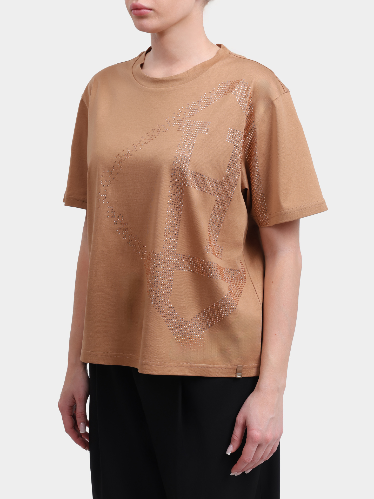 Футболка Herno JG000321D 52125 2141 бежевая женская с крупным принтом страз — купить в интернет-магазине Verdistore