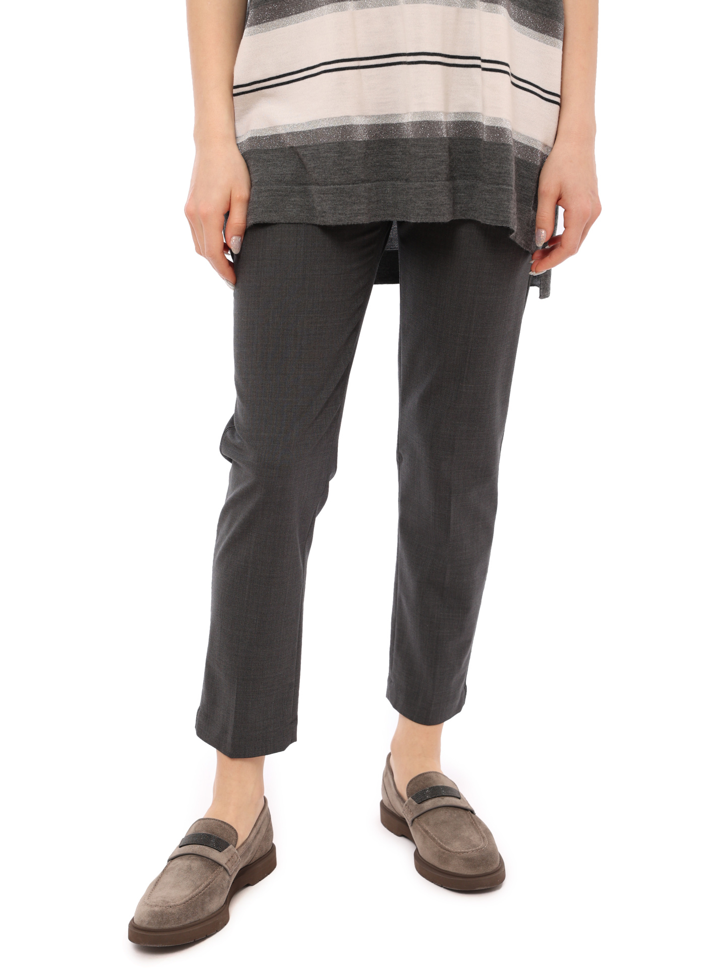 Брюки Brunello Cucinelli M0W07P6253 серые женские из шерсти — купить в интернет-магазине Verdistore