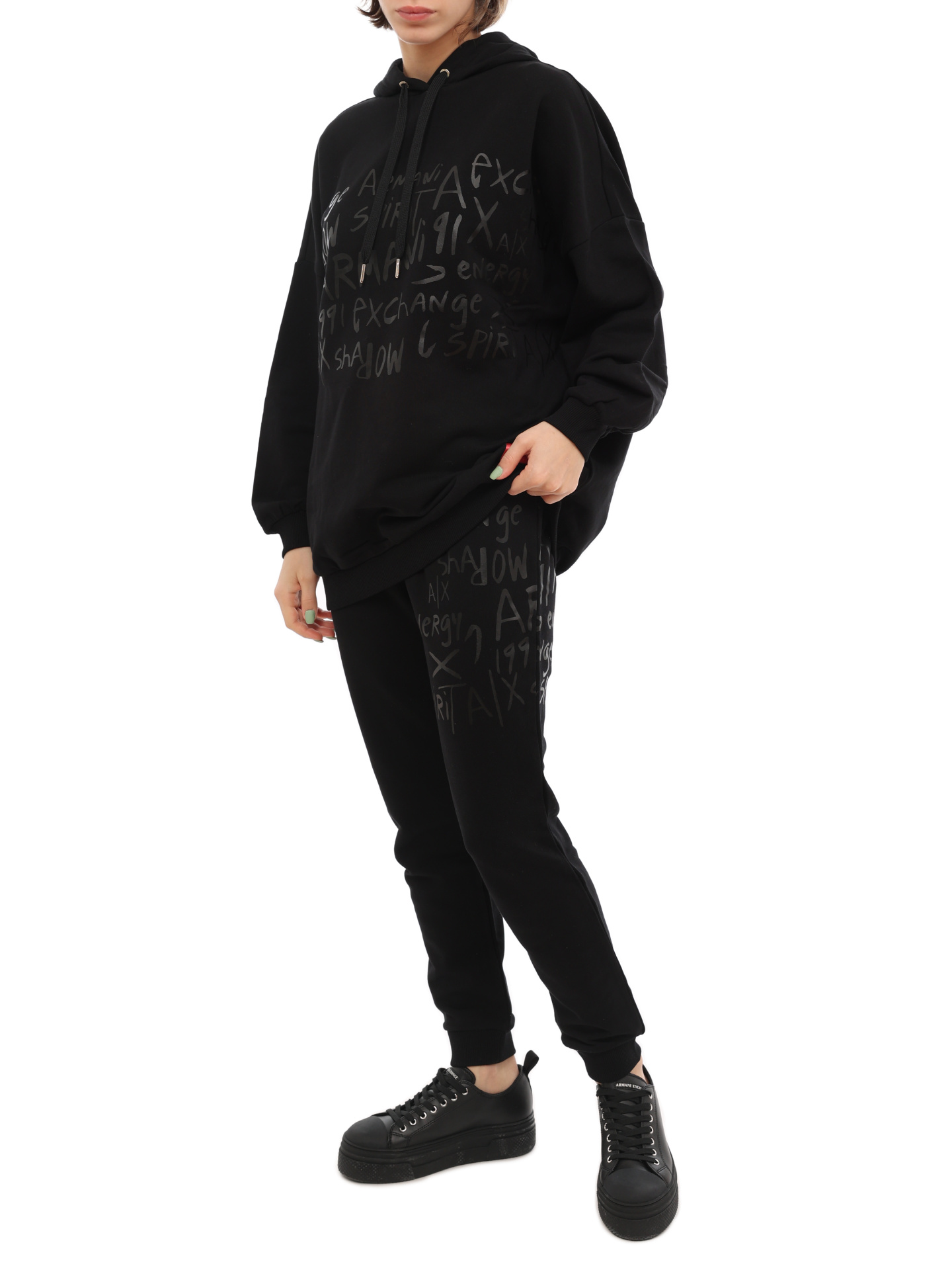 Брюки спортивные Armani Exchange 6LYP96 YJCCZ 1200 черные женские с надписями — купить в интернет-магазине Verdistore