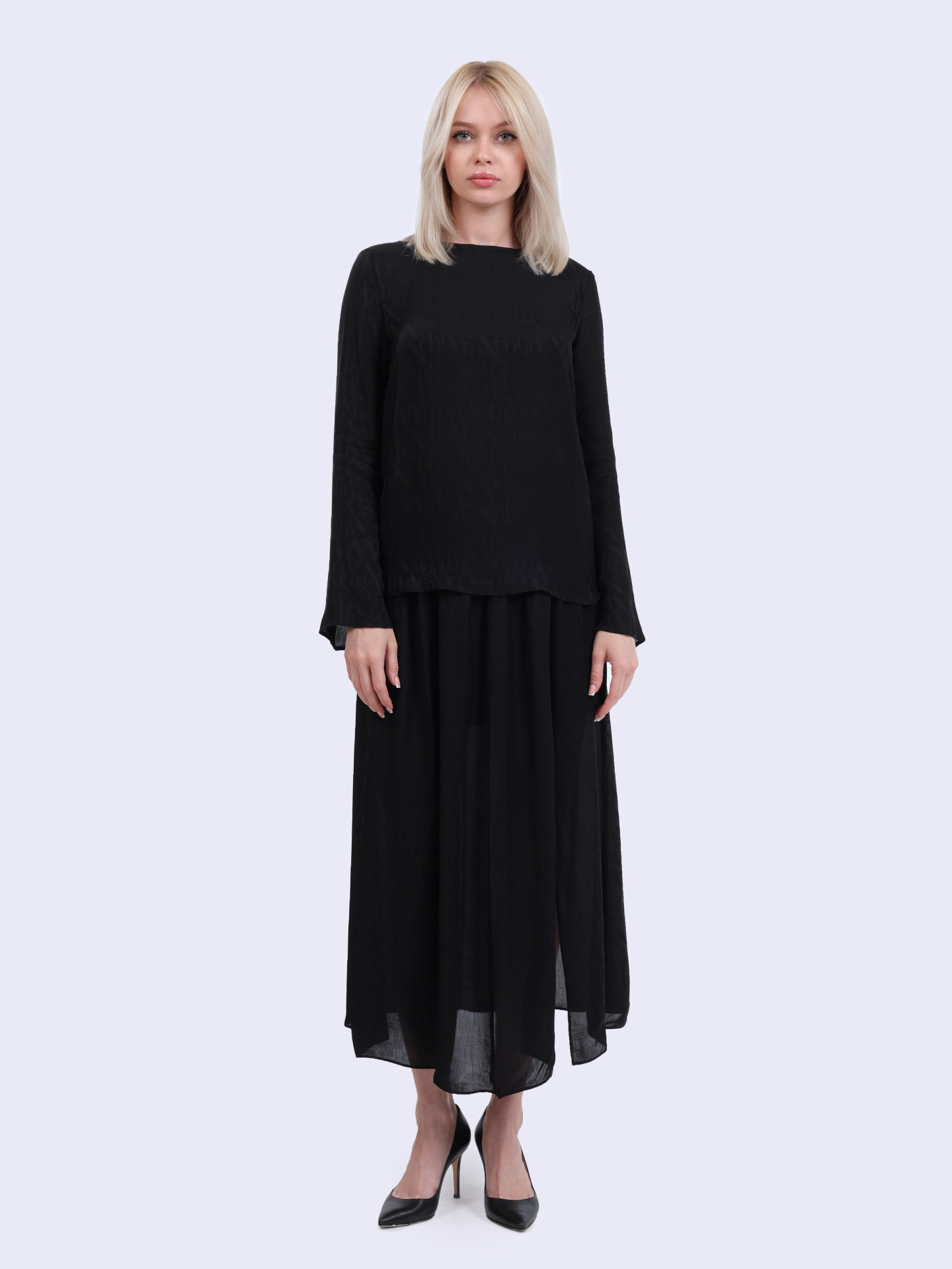 картинка Блуза Armani Exchange XW000149 AF10842 черная женская из струящейся вискозы от магазина Verdistore