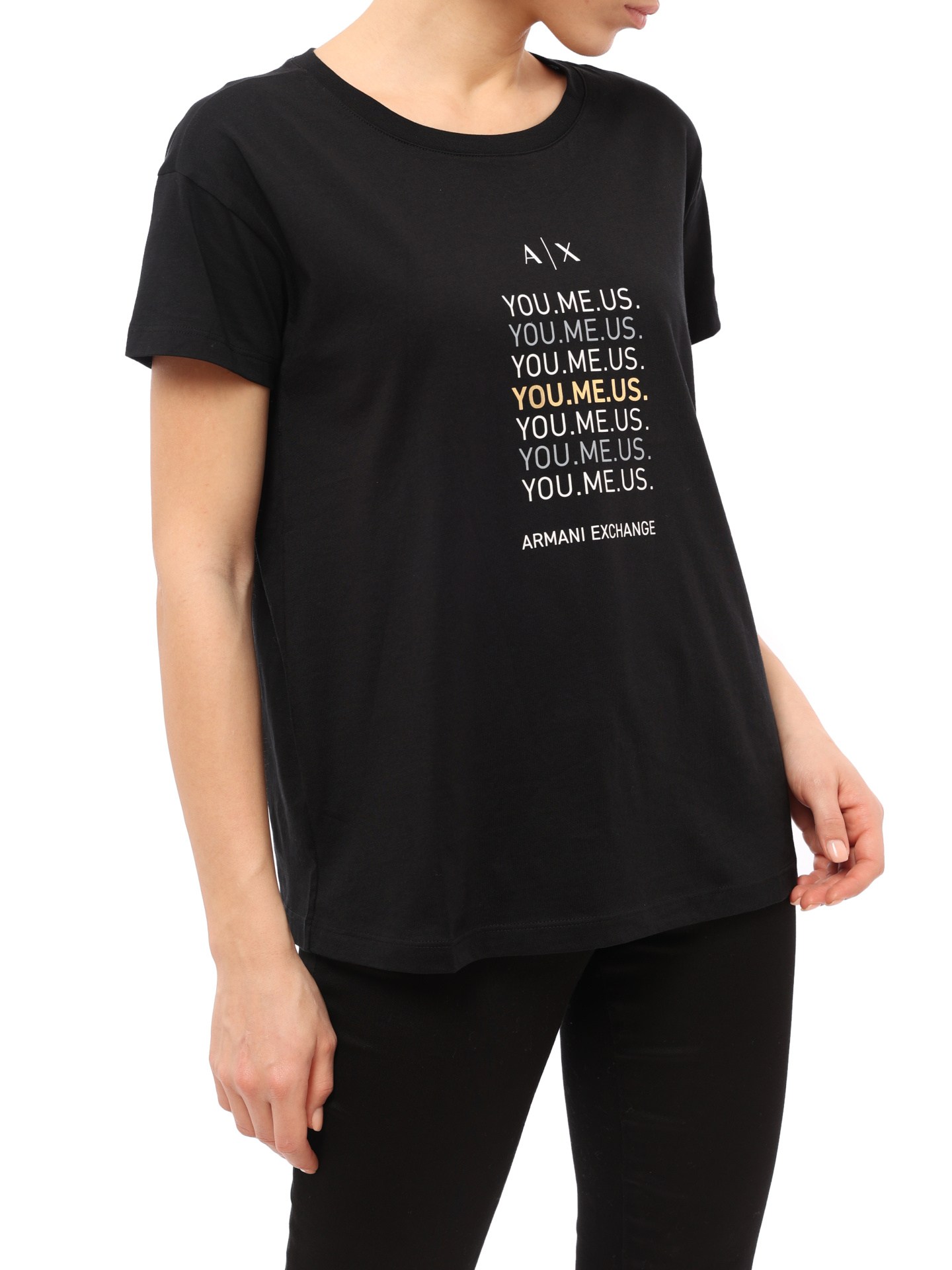 Футболка Armani Exchange 6LYT41 YJ6XZ 1200 черная женская с логотипом — купить в интернет-магазине Verdistore