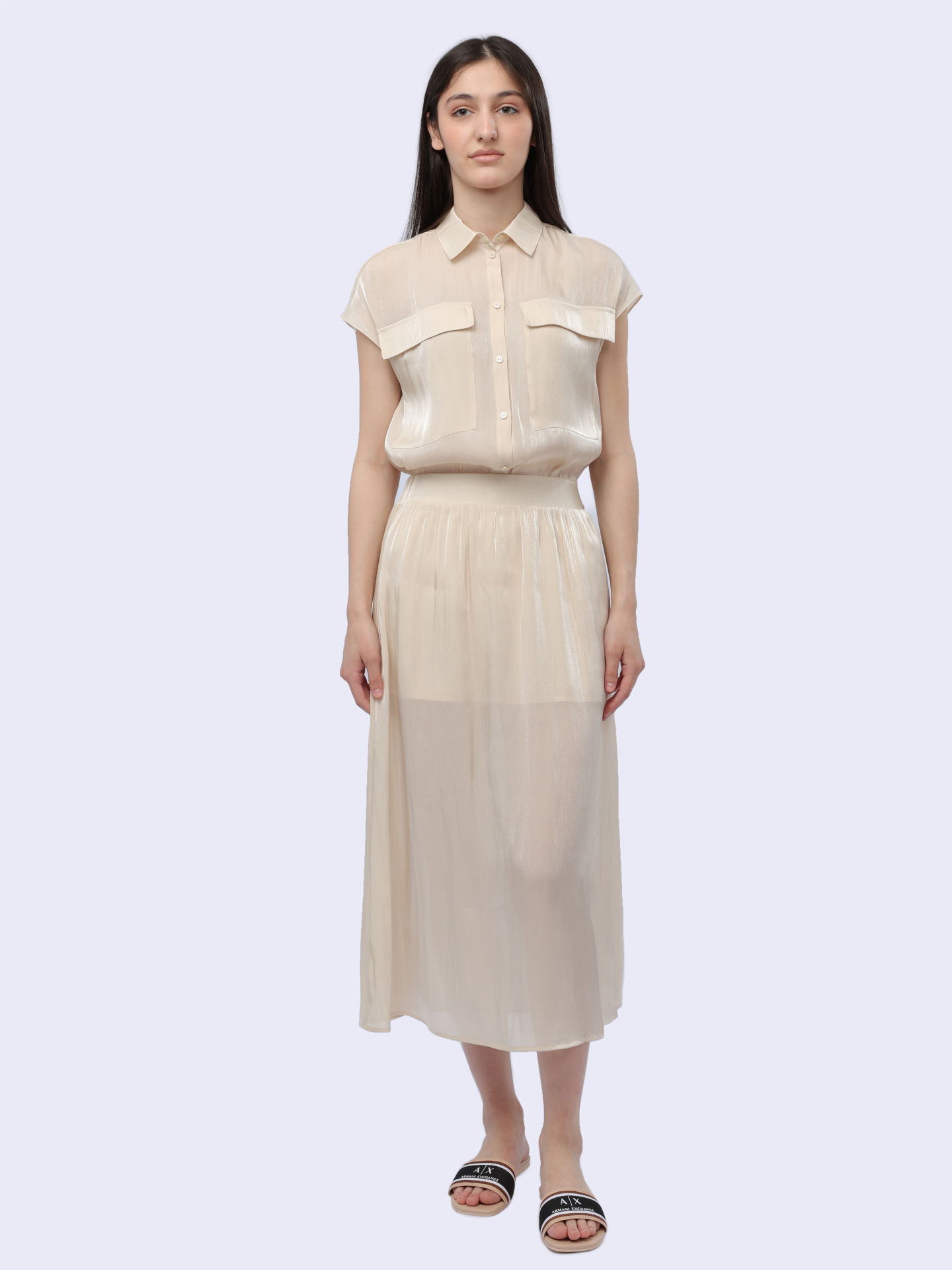 Юбка Armani Exchange 3DYN19 YNUUZ 1787 бежевая женская из струящейся ткани — купить в интернет-магазине Verdistore