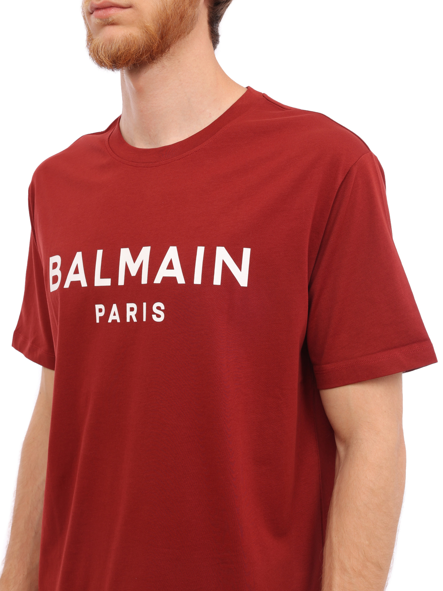 Футболка Balmain BH1EG000BB73 MEB красная мужская с логотипом — купить в интернет-магазине Verdistore