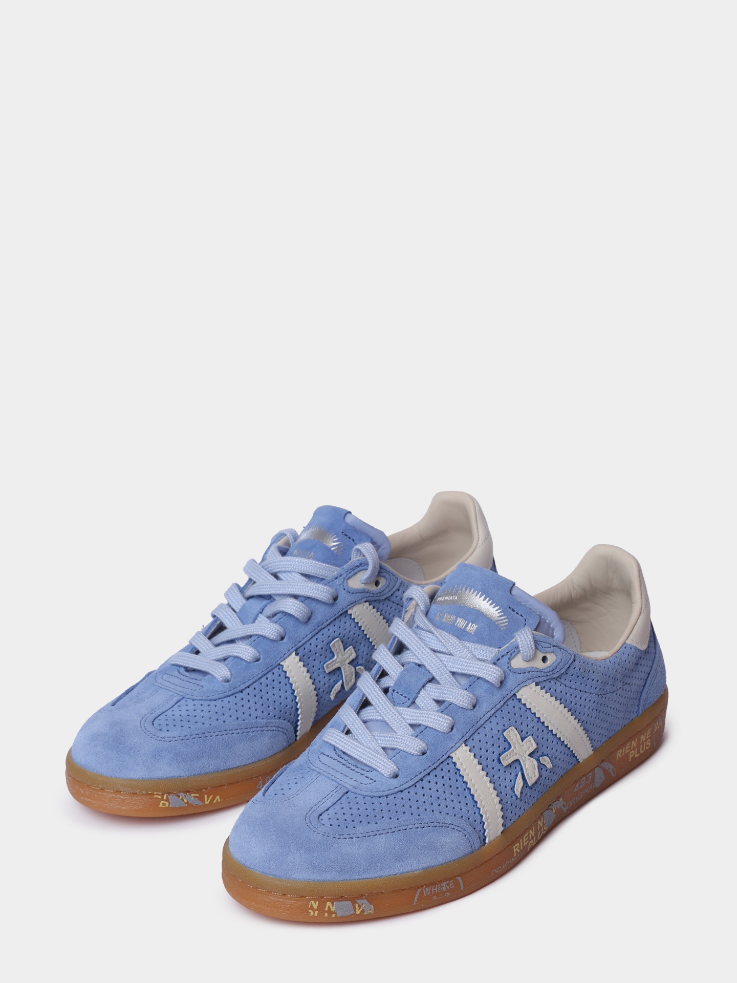 Кеды Premiata Sport BONNIED 8037 голубые женские с перфорацией и крупным логотипом — купить в интернет-магазине Verdistore