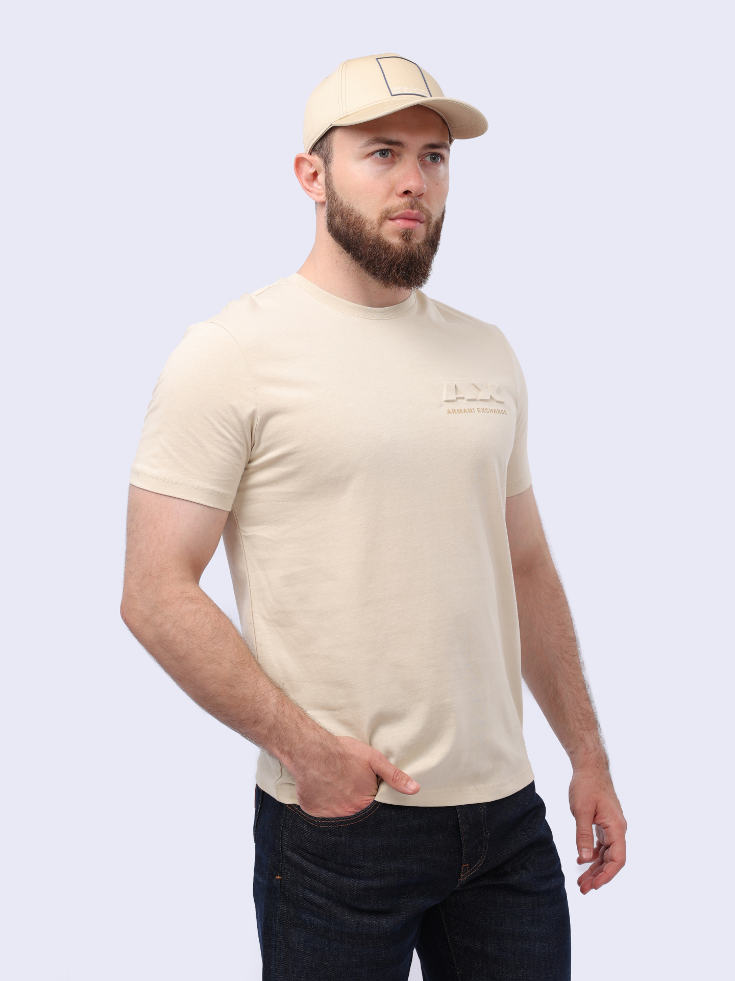 Футболка Armani Exchange 3DZTAG ZJ9TZ 1792 бежевая мужская — купить в интернет-магазине Verdistore