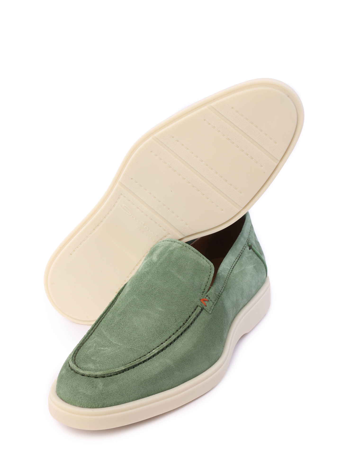 Лоферы светло-зеленые замшевые на белой подошве  — купить в интернет-магазине Verdistore