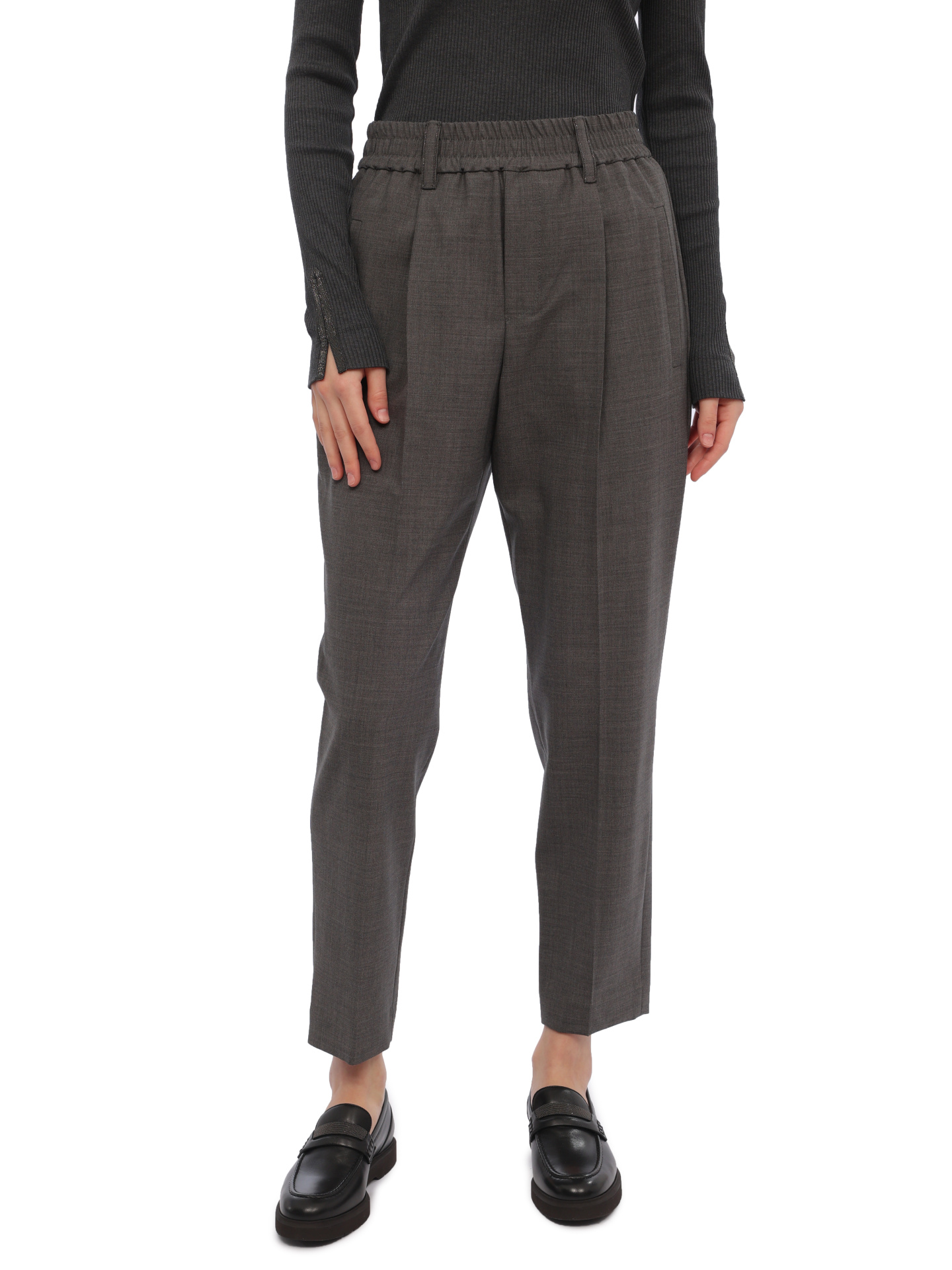 Брюки Brunello Cucinelli M0W07B1031 C010 серые женские из шерсти — купить в интернет-магазине Verdistore