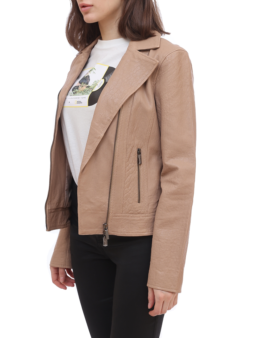 Куртка Armani Exchange 6ZYB50 бежевая женская из кожи — купить в интернет-магазине Verdistore