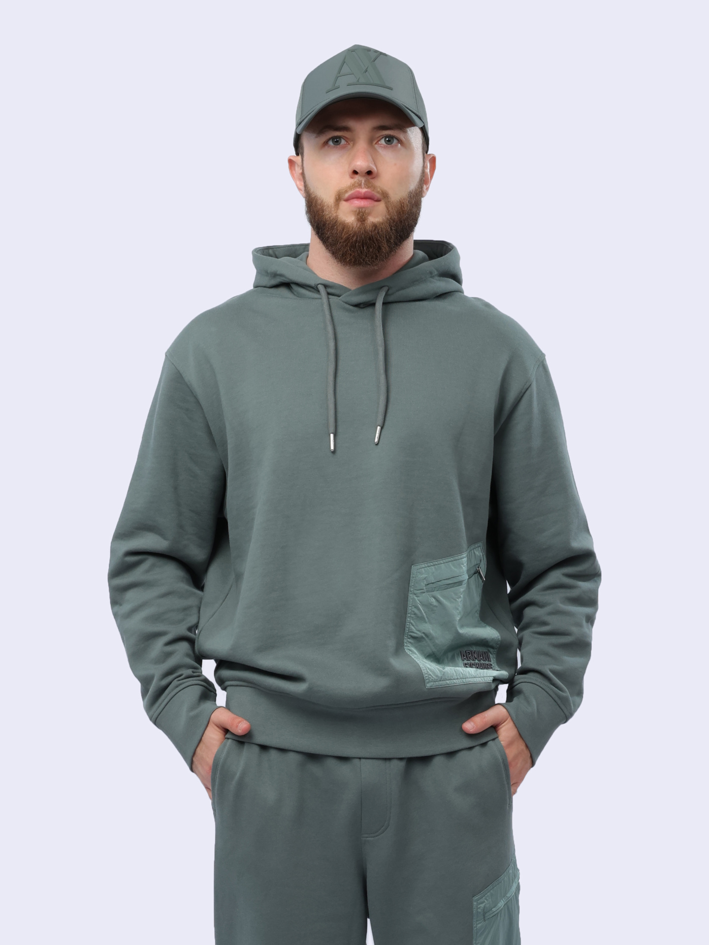 Худи Armani Exchange 3DZMLL ZJ4XZ 1888 серое мужское с накладным карманом — купить в интернет-магазине Verdistore