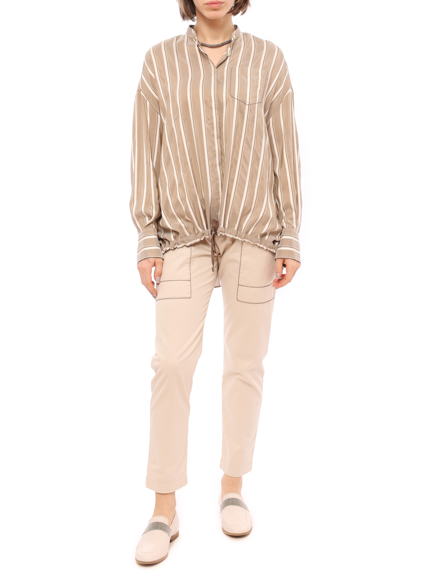 Рубашка Brunello Cucinelli MH928NI506 шелковая женская в полоску — купить в интернет-магазине Verdistore