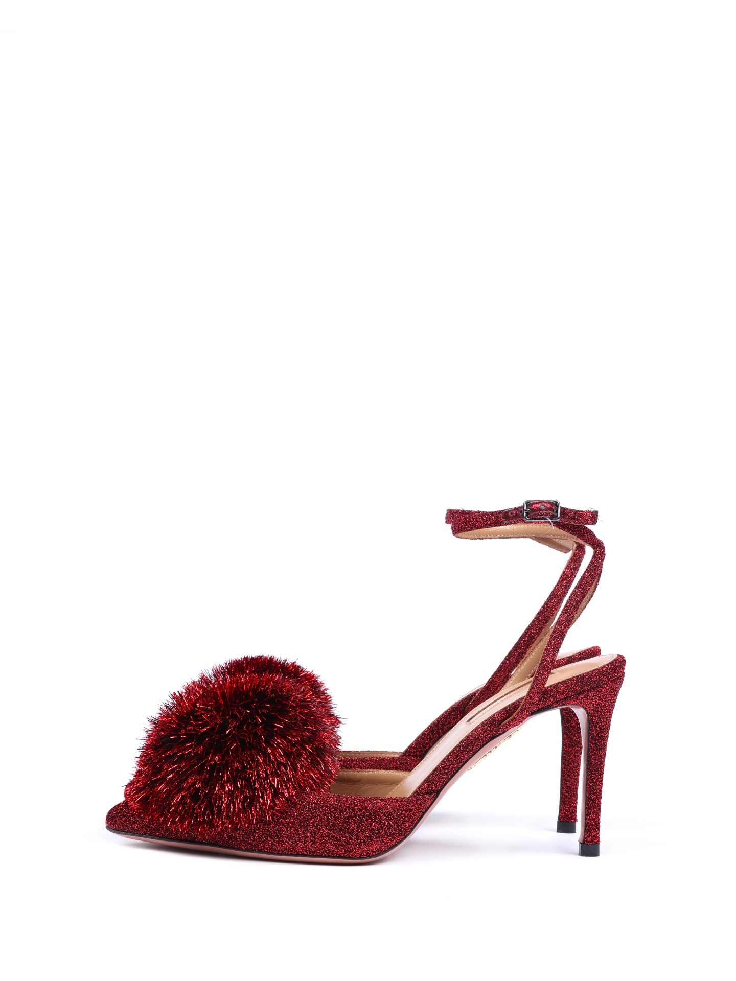 Туфли Aquazzura PWPMIDL1 красные женские с помпоном — купить в интернет-магазине Verdistore