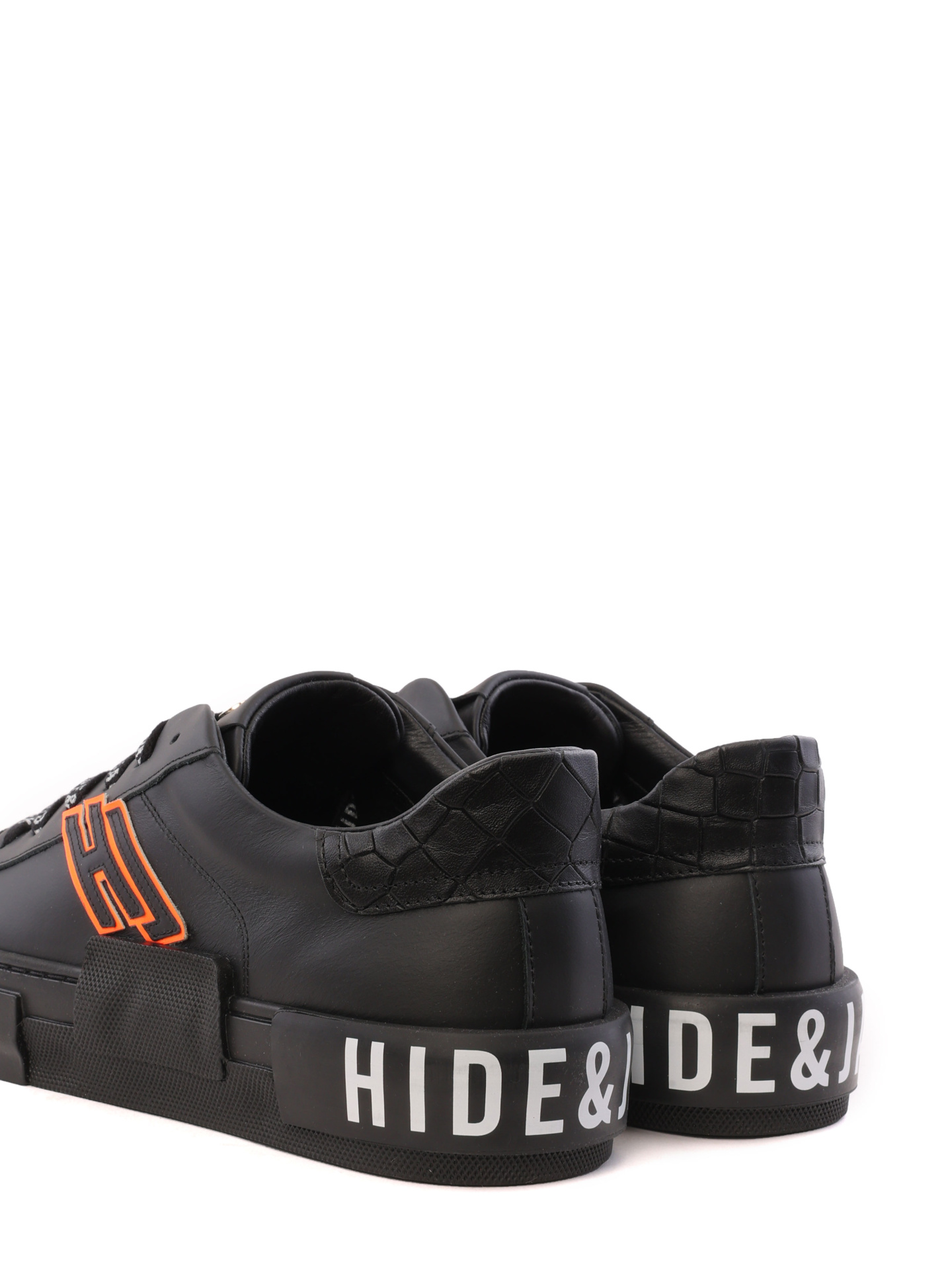 Кеды черные кожаные с оранжевыми и белыми вставками — купить в интернет-магазине Verdistore