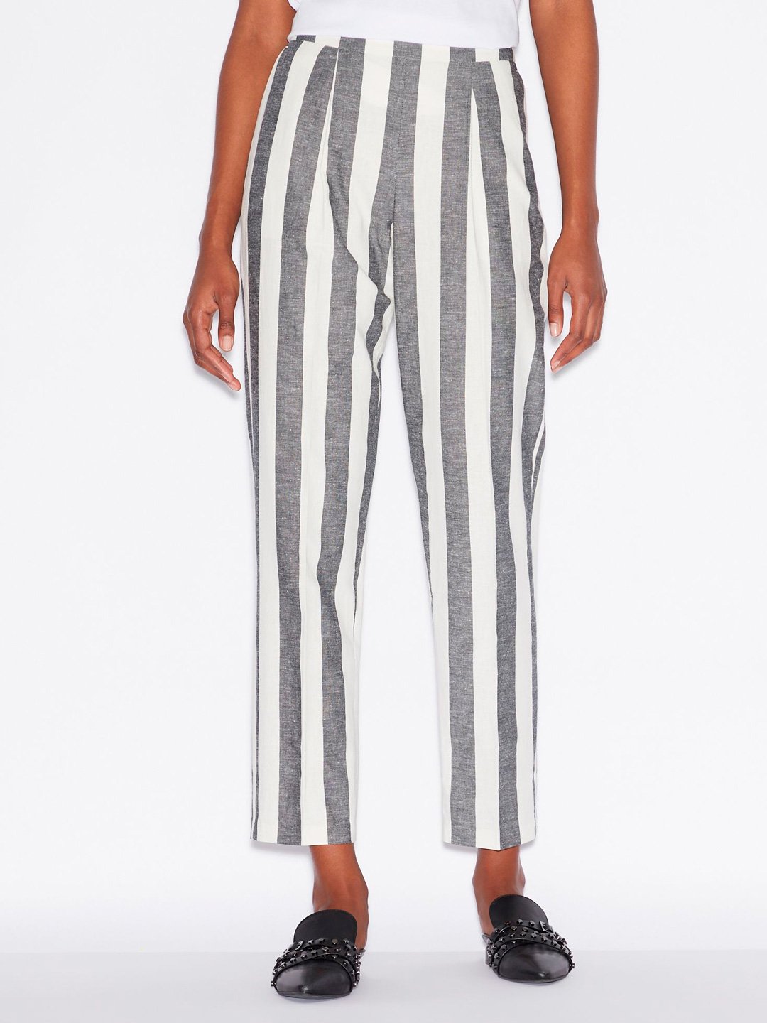 Брюки Armani Exchange 3GYP57 полосатые женские из льна и хлопка — купить в интернет-магазине Verdistore