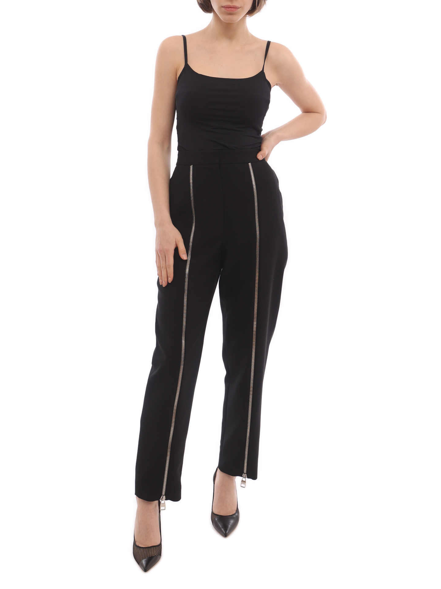 Брюки Alexander McQueen 700110 QJACX 1000 черные женские с молниями — купить в интернет-магазине Verdistore