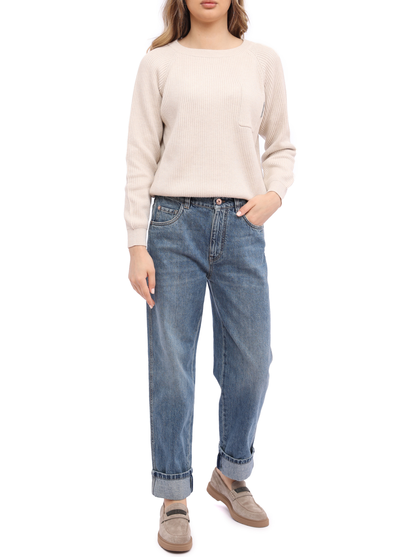 Джемпер Brunello Cucinelli M1900B1040 C2430 молочный женский из хлопка — купить в интернет-магазине Verdistore