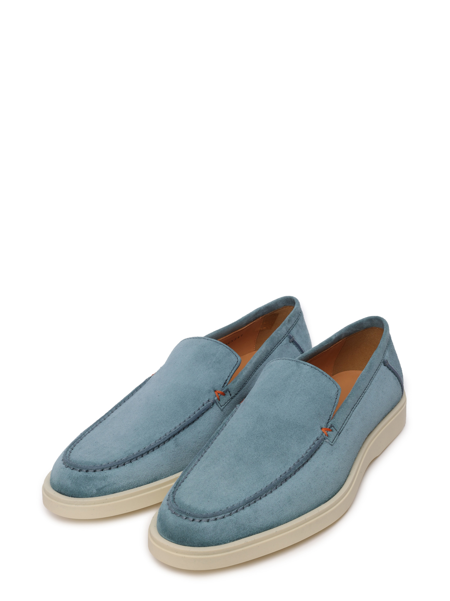 Лоферы замшевые голубые на изогнутой белой подошве — купить в интернет-магазине Verdistore