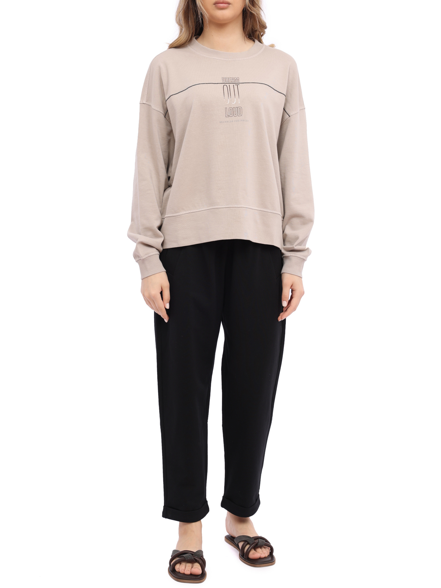Свитшот Brunello Cucinelli MD869B1130 C8728 бежевый женский из хлопка — купить в интернет-магазине Verdistore