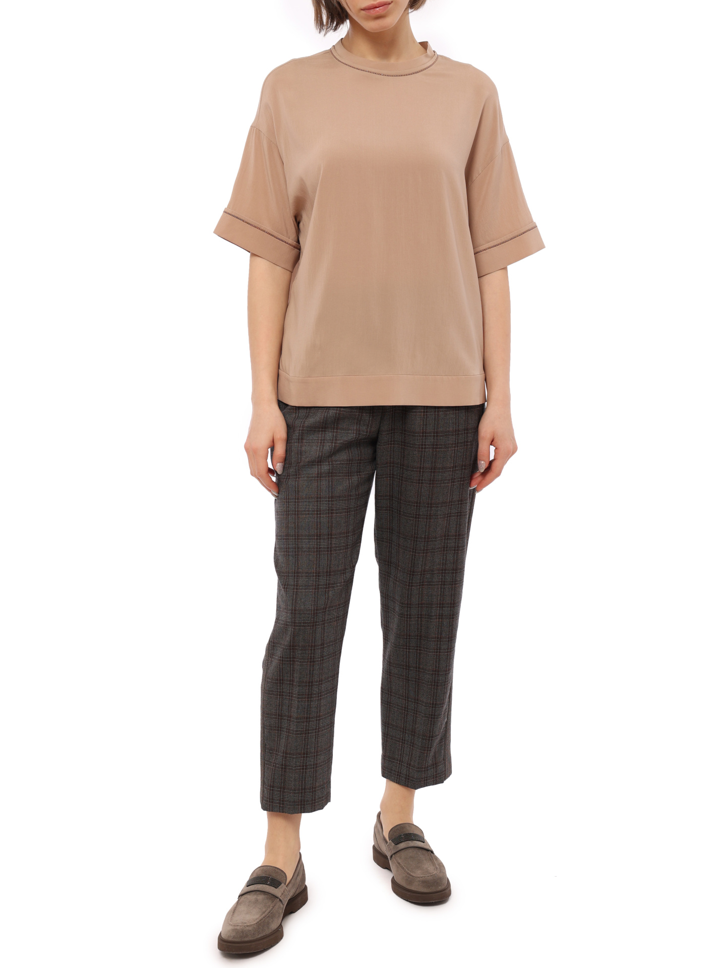 Брюки Brunello Cucinelli MA109P6692 клетчатые женские из шерсти — купить в интернет-магазине Verdistore