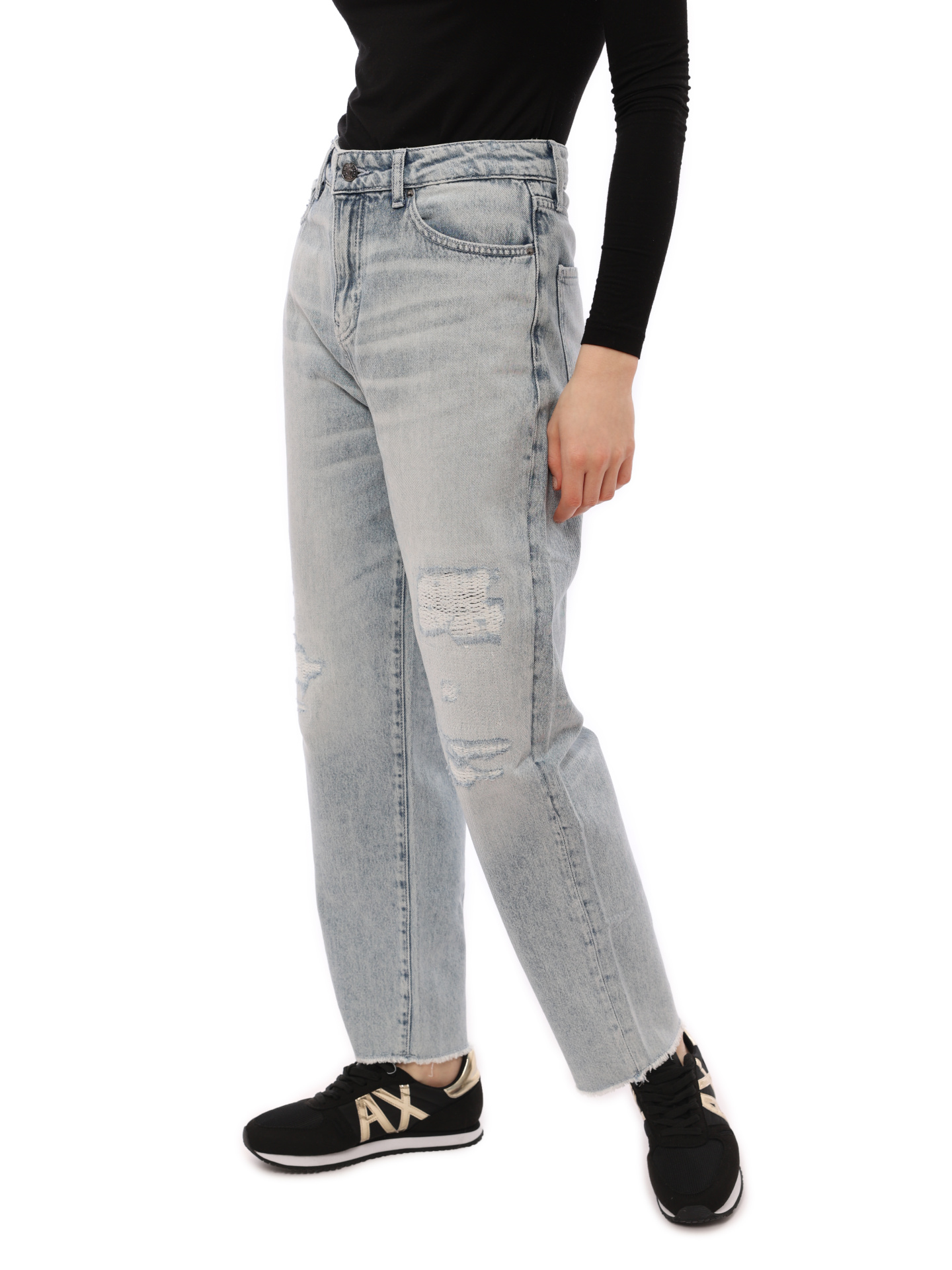 Джинсы Armani Exchange 3RYJ81 Y1NRZ 1500 голубые женские с потёртостями — купить в интернет-магазине Verdistore