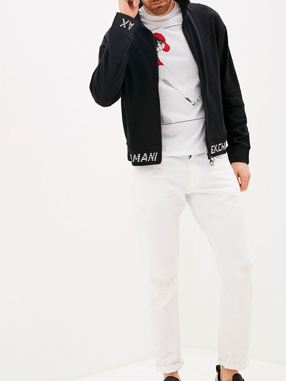 Мастерка Armani Exchange 3HZMFL ZJBAZ 1200 черная мужская с контрастным логотипом — купить в интернет-магазине Verdistore