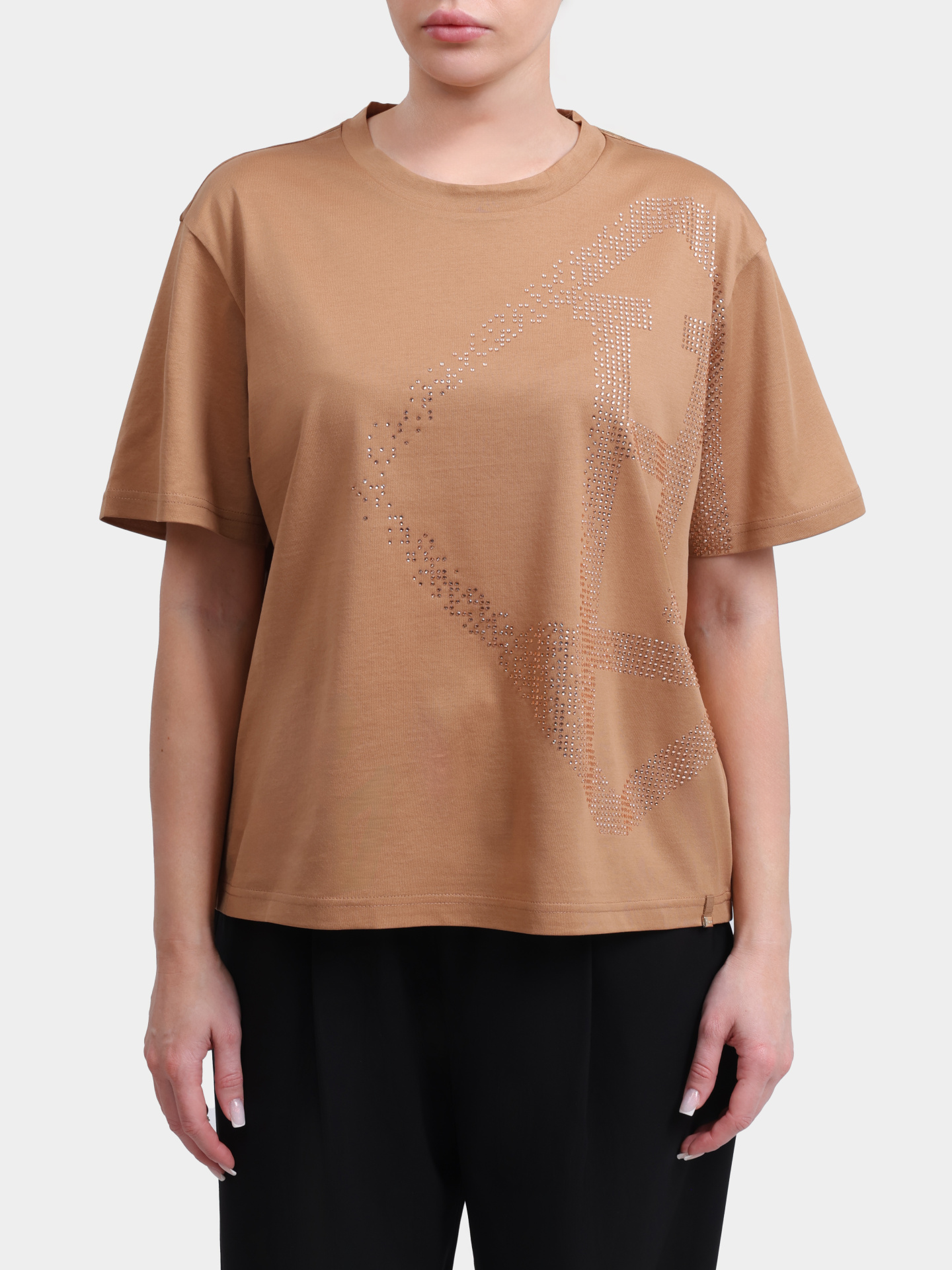 Футболка Herno JG000321D 52125 2141 бежевая женская с крупным принтом страз — купить в интернет-магазине Verdistore