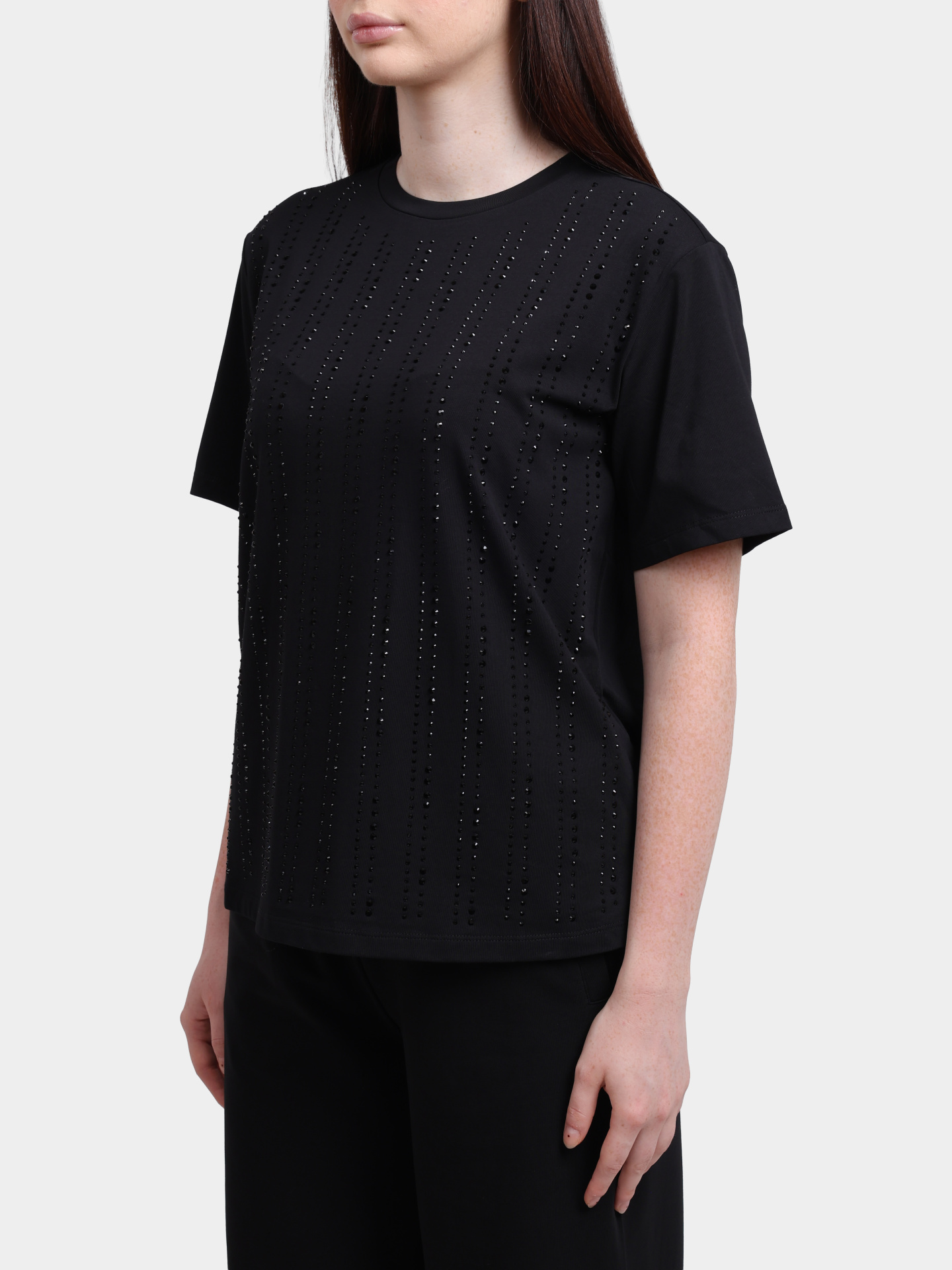 Футболка Liu-Jo CF5072 JS088 22222 черная женская со стразами — купить в интернет-магазине Verdistore