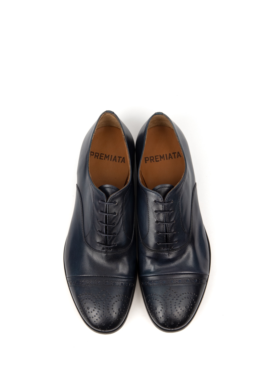 Туфли темно-синие кожаные с миндалевидным декорированным мысом  — купить в интернет-магазине Verdistore