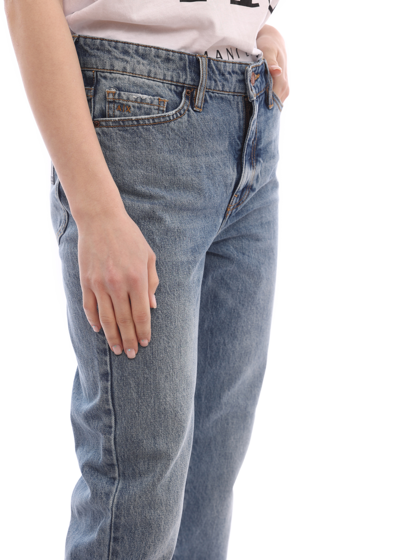 Джинсы Armani Exchange 3LYJ06 Y1VFZ 1500 голубые женские на завышенной талии — купить в интернет-магазине Verdistore