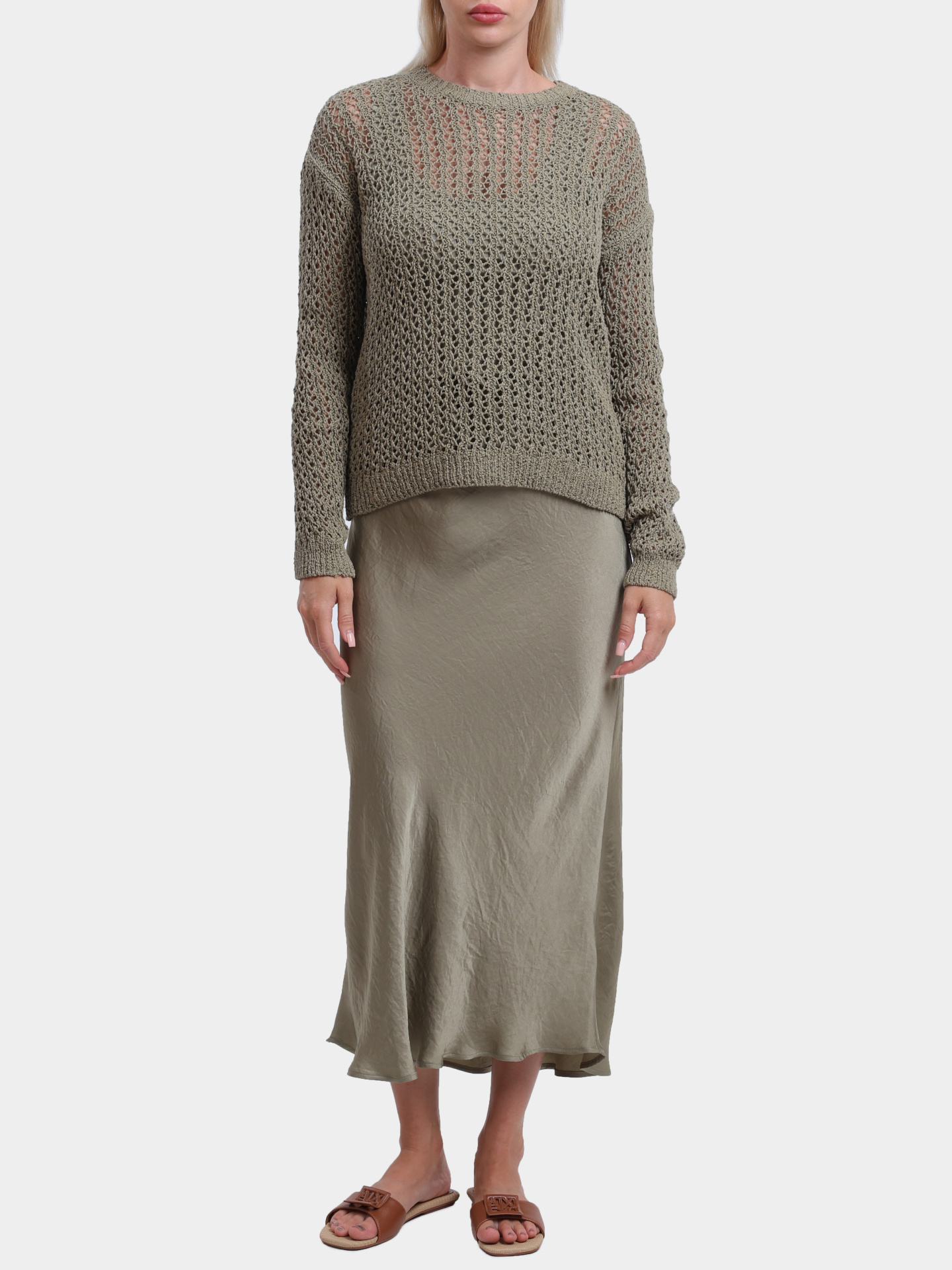 Свитер MARELLA RIVA 004 оливковый женский из хлопка — купить в интернет-магазине Verdistore