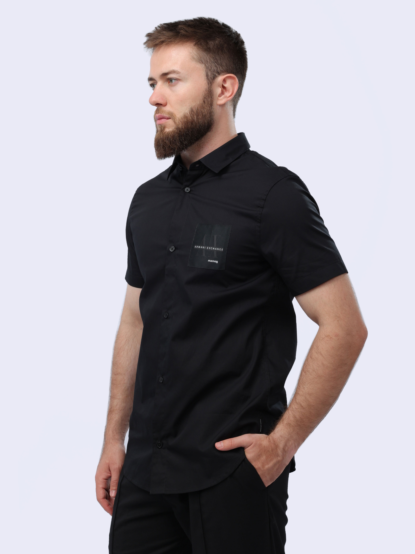 Рубашка Armani Exchange 3DZC27 ZNXLZ 1200 черная мужская с логотипом — купить в интернет-магазине Verdistore
