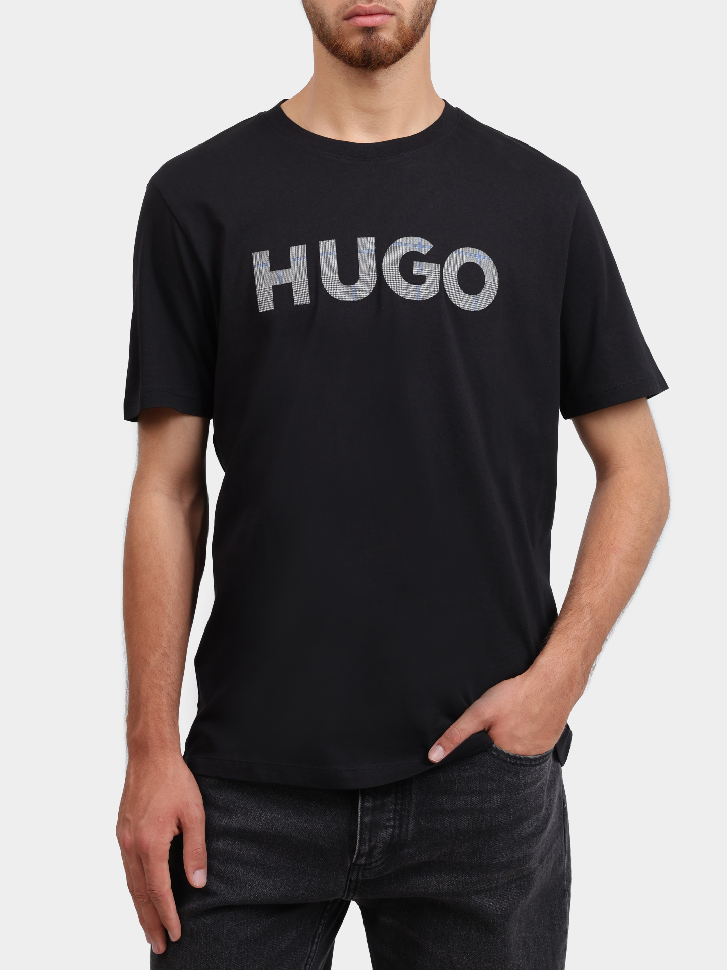 Футболка Hugo Dulivio_U244 10266462 01 50534622 001 черная мужская с логотипом  — купить в интернет-магазине Verdistore
