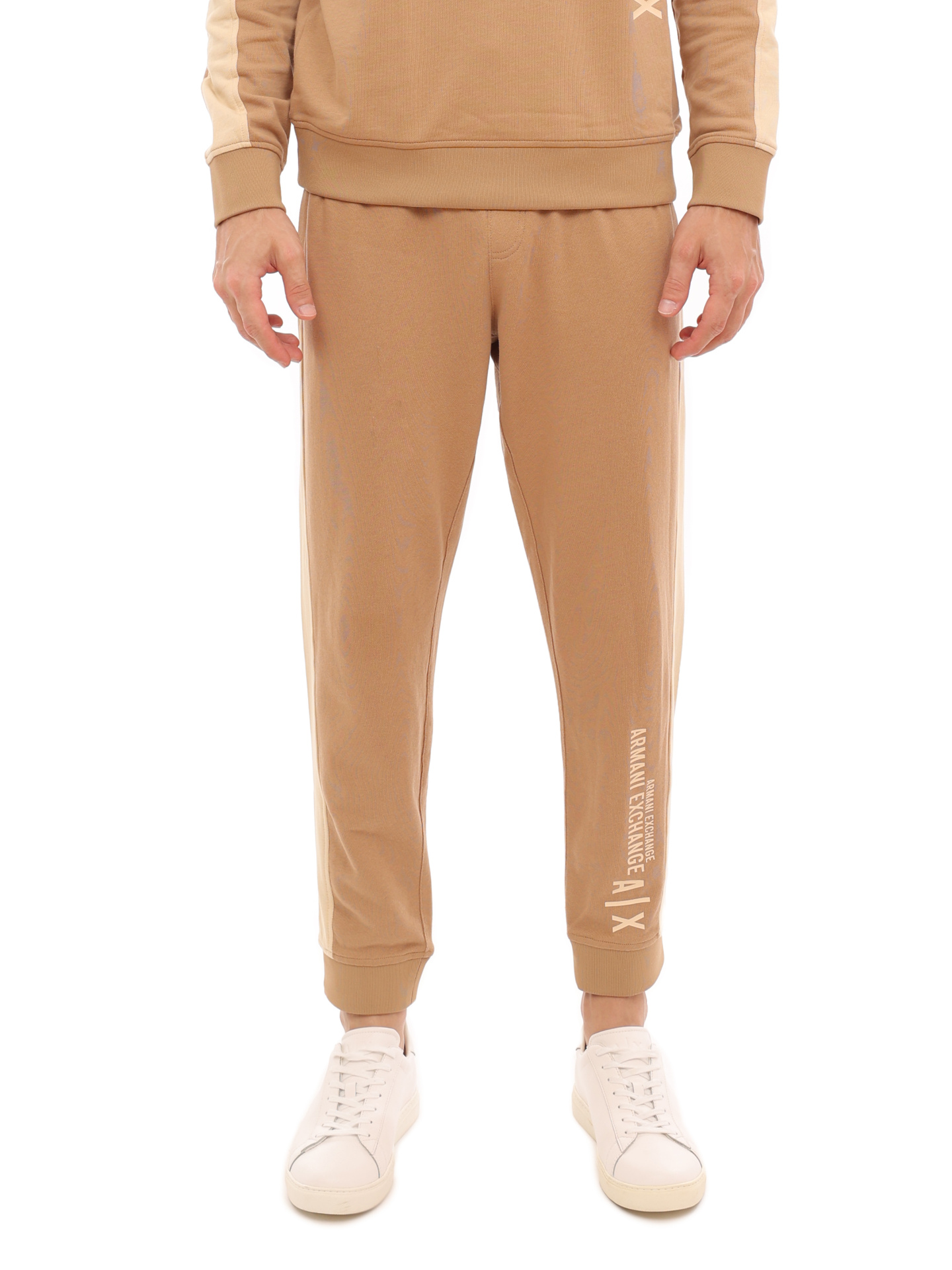 Брюки спортивные Armani Exchange 3LZP80 ZJ5CZ 6713 бежевые мужские с контрастными вставками — купить в интернет-магазине Verdistore