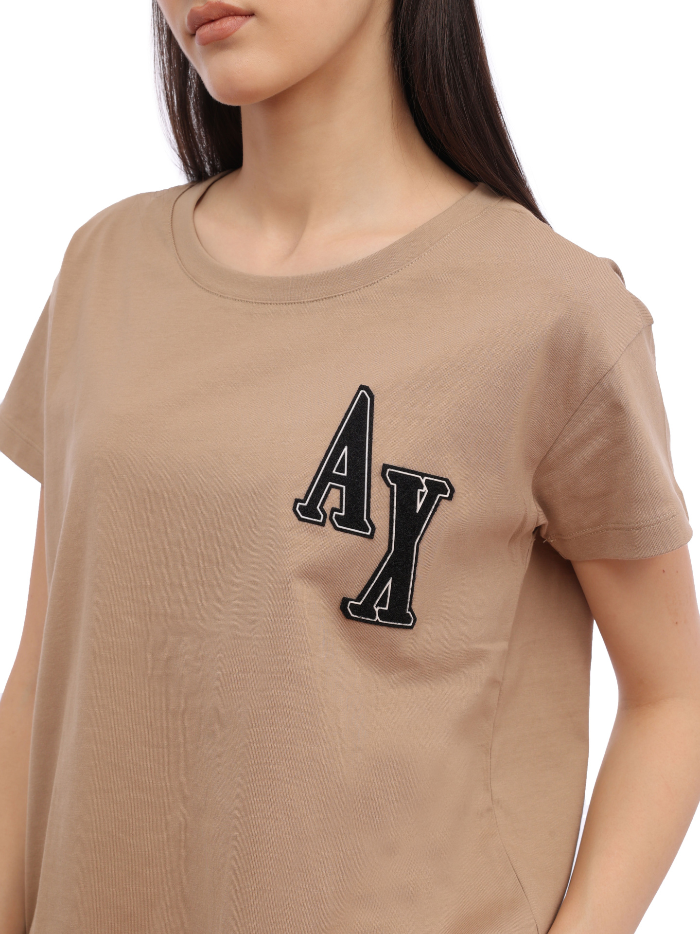 Футболка Armani Exchange 6RYT38 YJ7VZ 0748 бежевая женская из хлопка — купить в интернет-магазине Verdistore