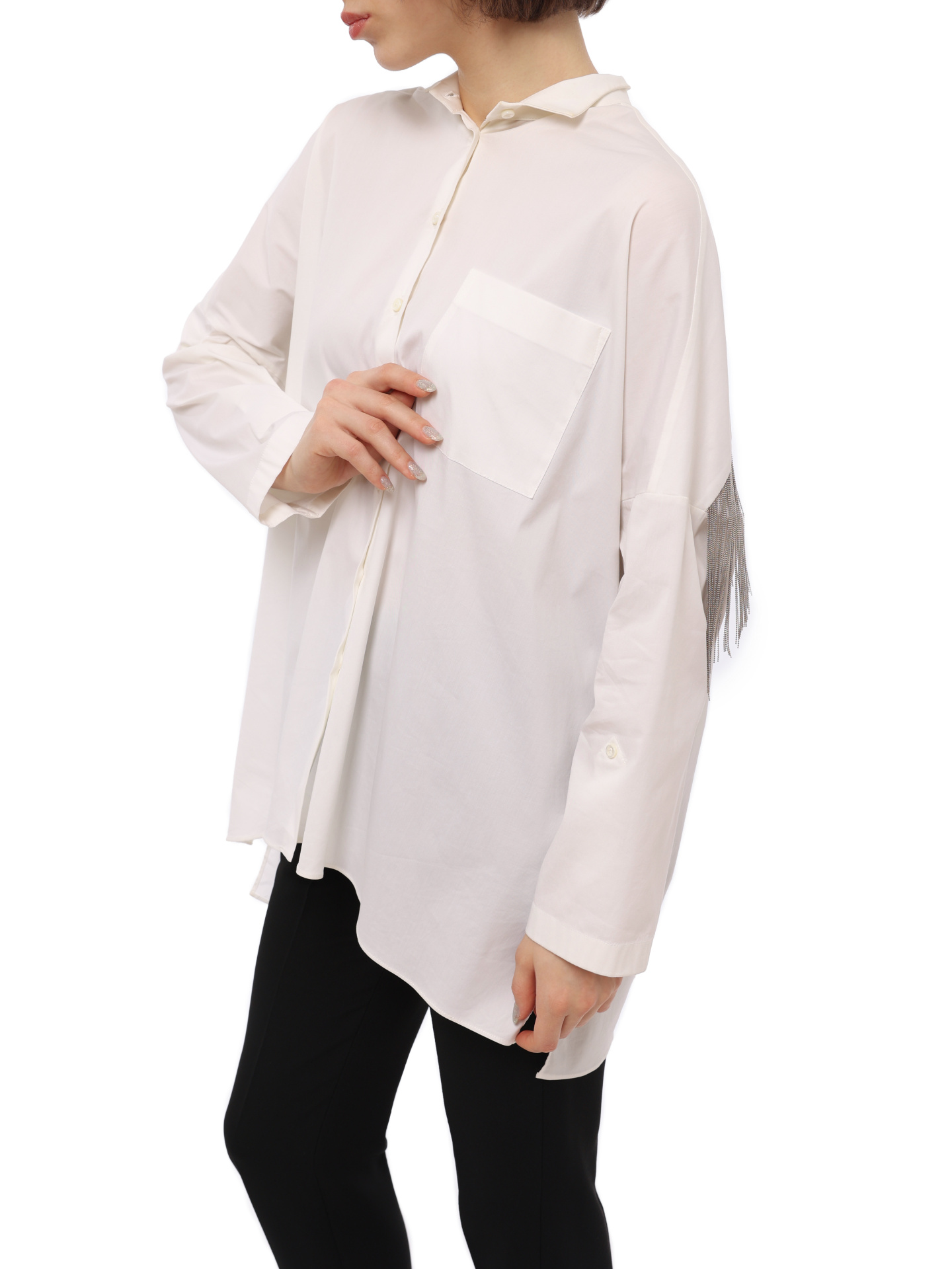 Блузка Brunello Cucinelli M0091M9906 белая женская с бахромой из цепочек — купить в интернет-магазине Verdistore