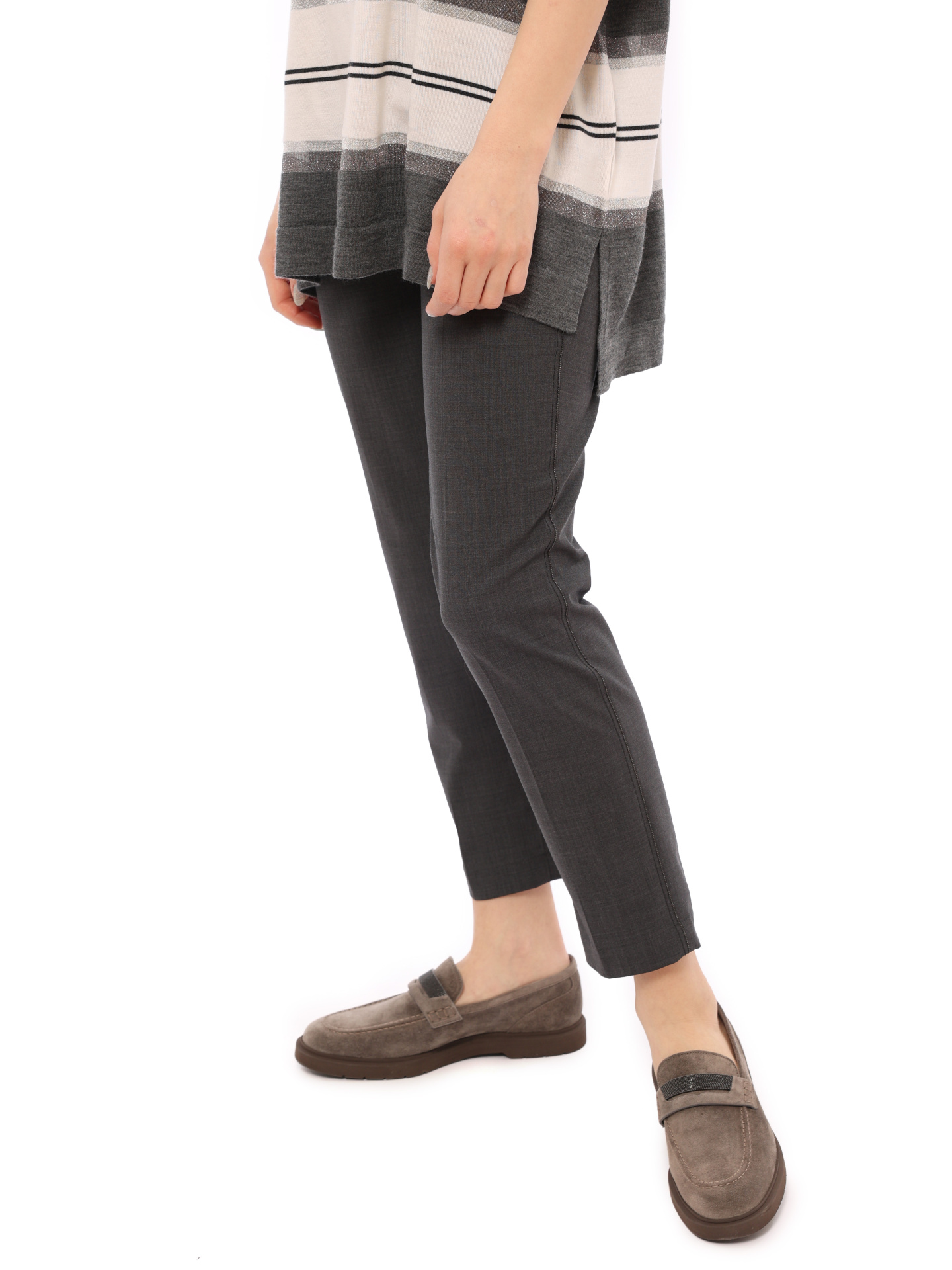Брюки Brunello Cucinelli M0W07P6253 серые женские из шерсти — купить в интернет-магазине Verdistore