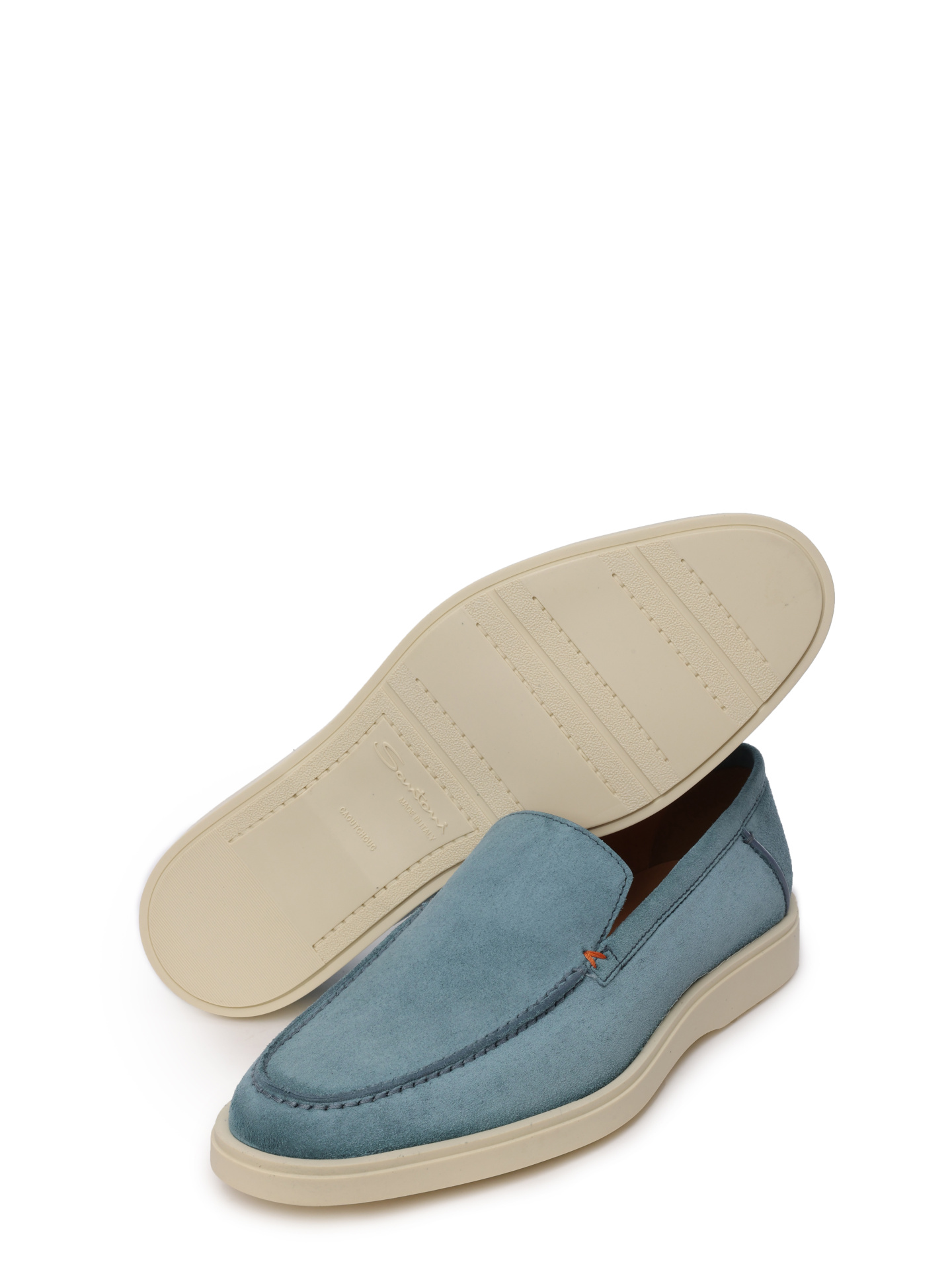 Лоферы замшевые голубые на изогнутой белой подошве — купить в интернет-магазине Verdistore