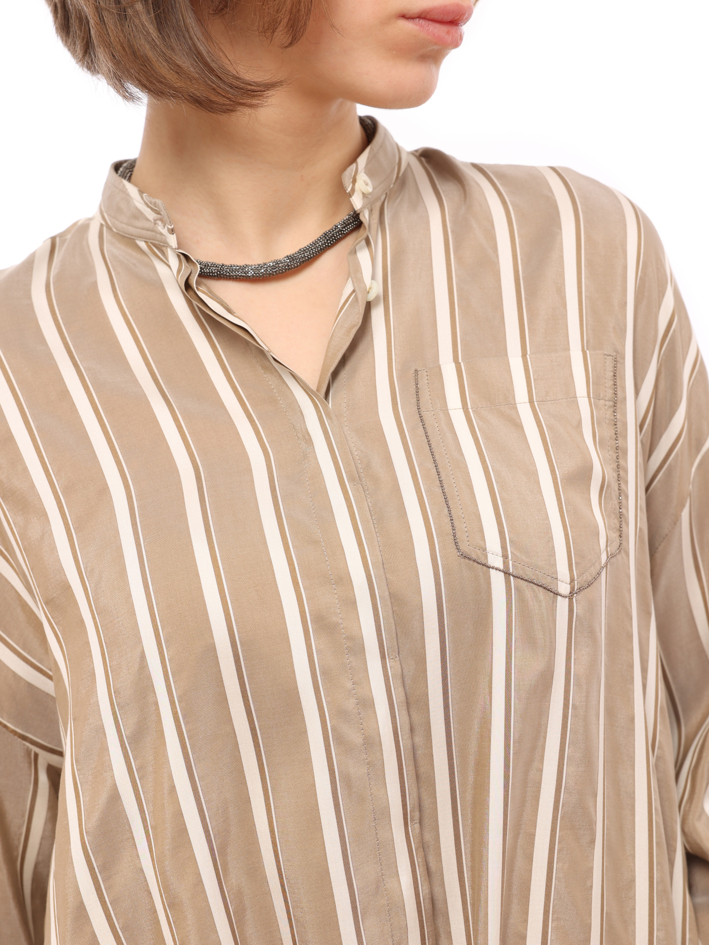Рубашка Brunello Cucinelli MH928NI506 шелковая женская в полоску — купить в интернет-магазине Verdistore