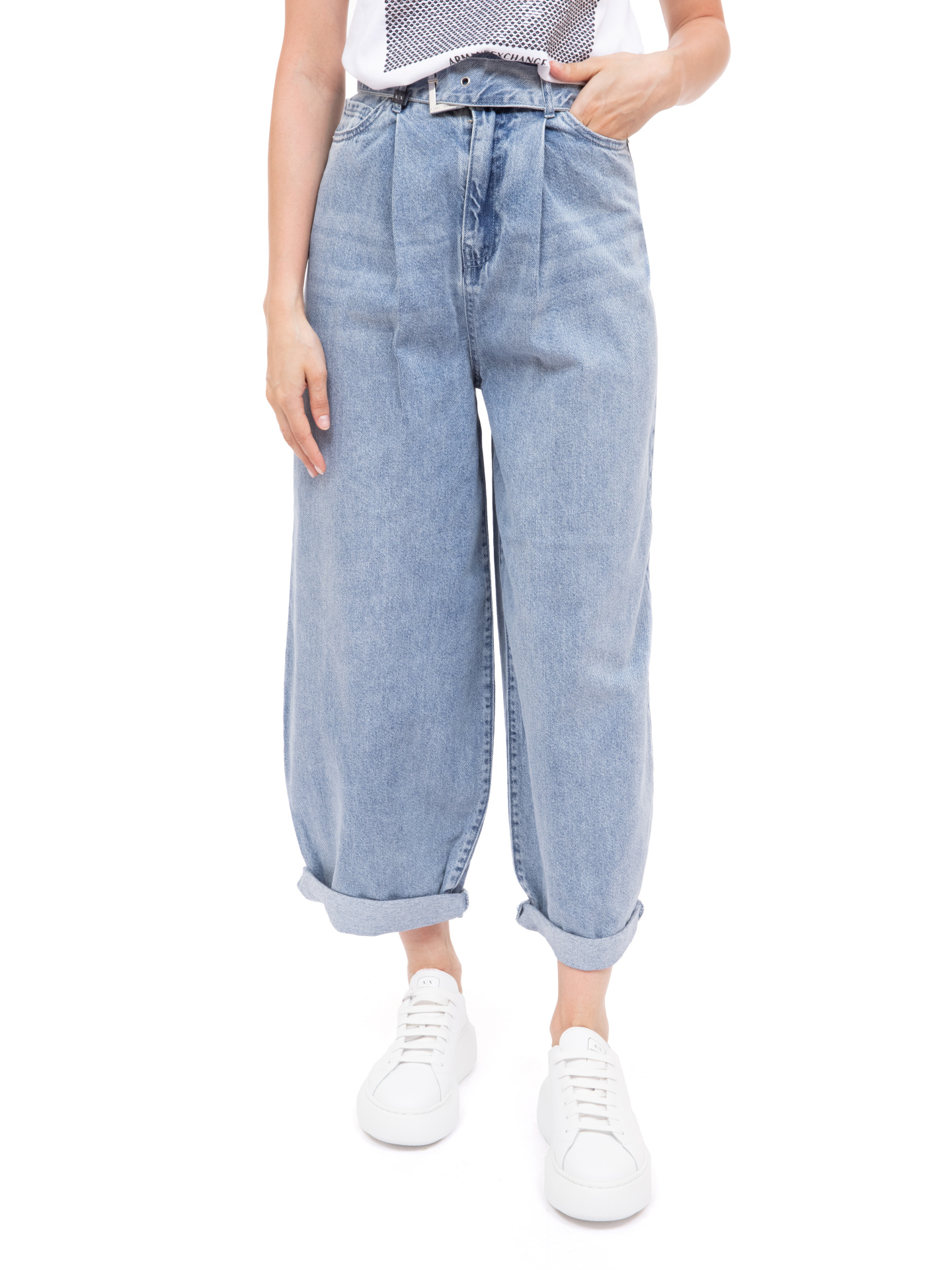 Джинсы Armani Exchange 3KYJ74 Y1UEZ 1500 укороченные женские с ремешком — купить в интернет-магазине Verdistore