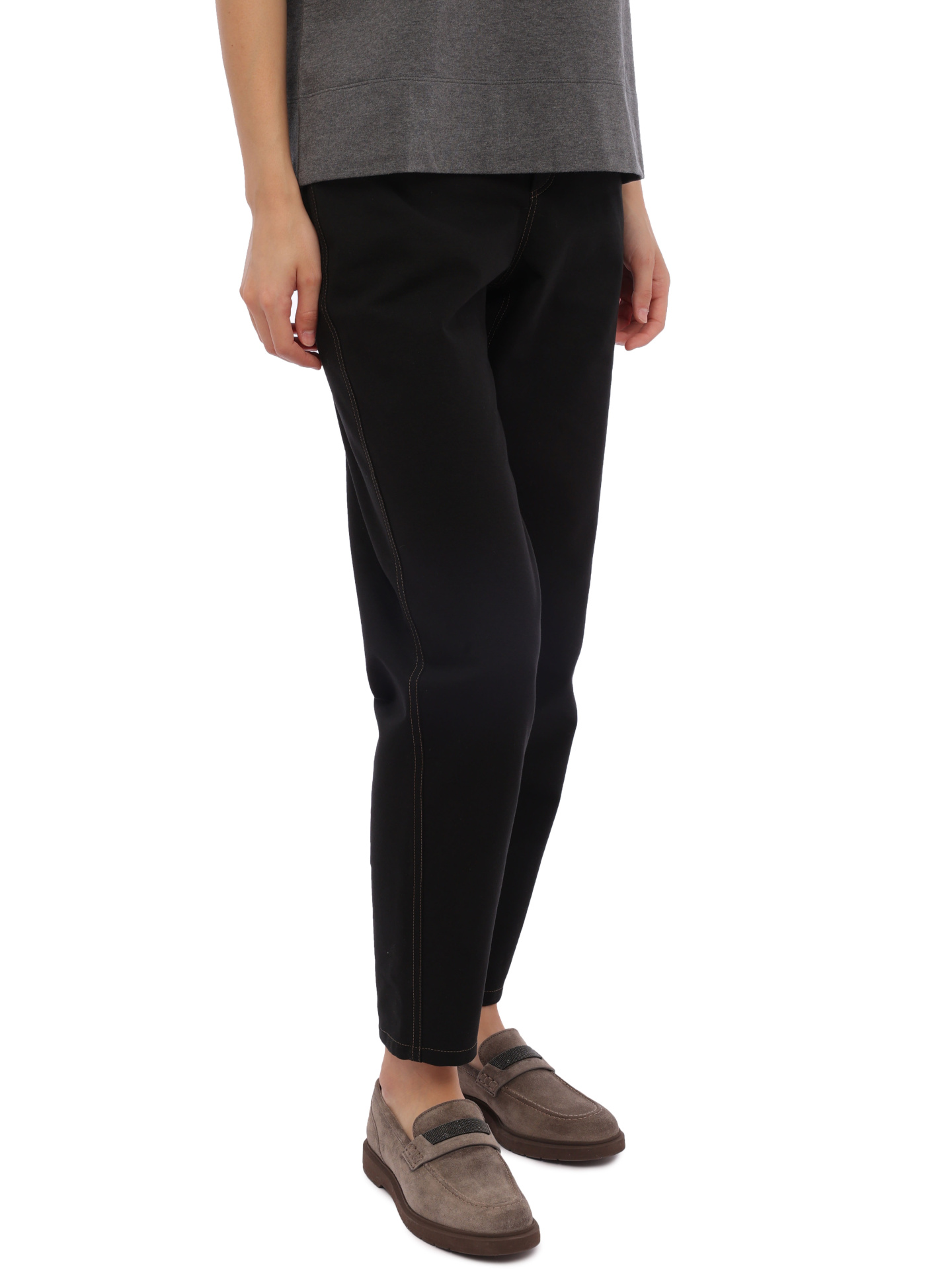 Брюки Brunello Cucinelli M0R24B1025 C101 черные женские из хлопка — купить в интернет-магазине Verdistore